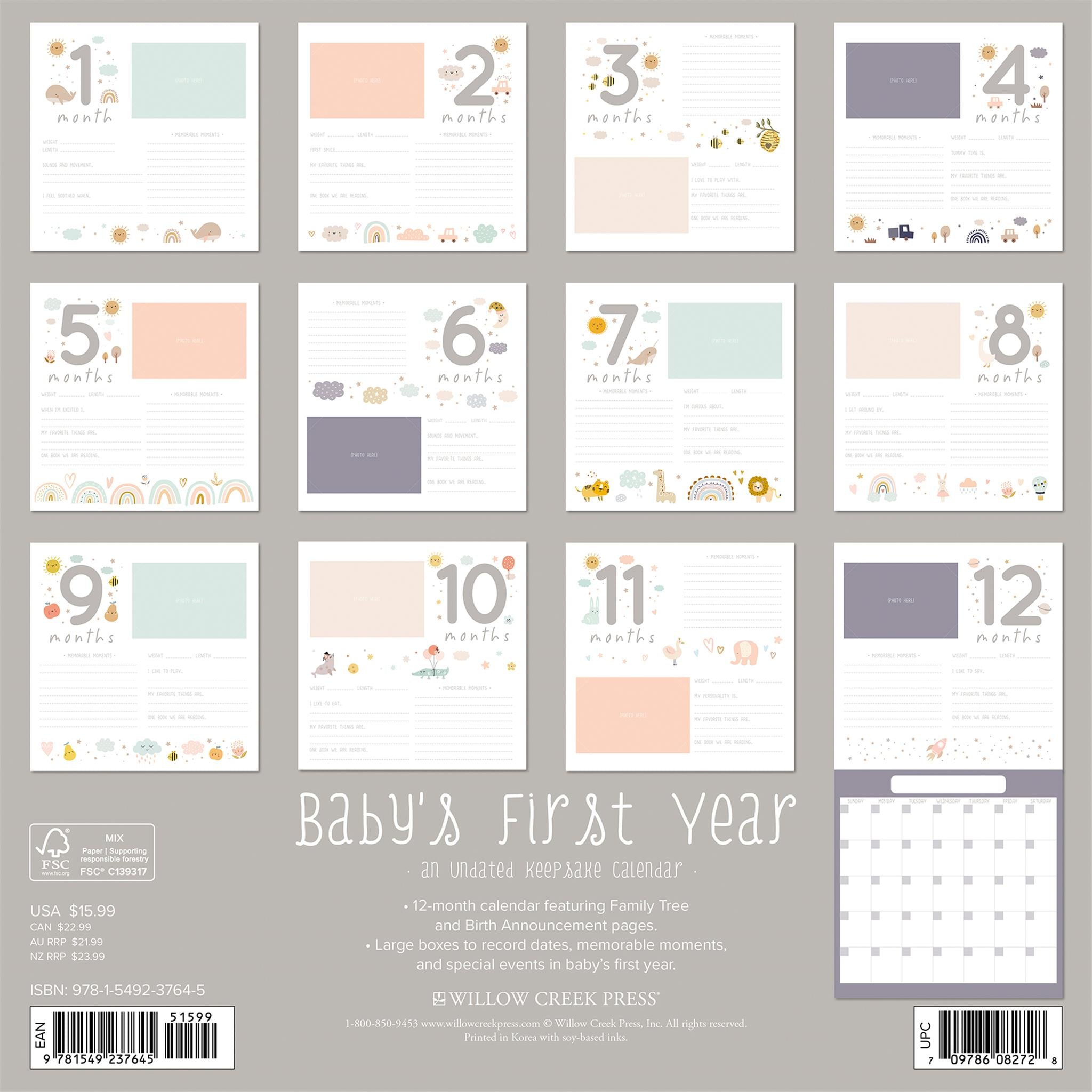 Babys First Year Undated 2025 Wall Calendar