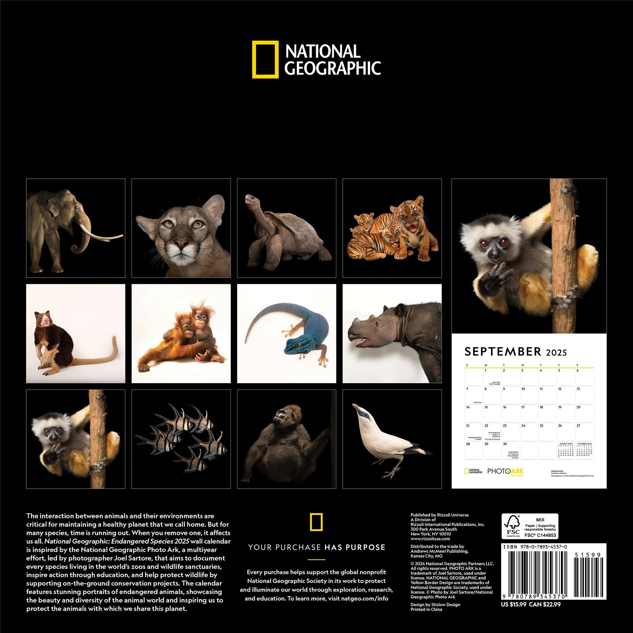 Endangered Species National Geographic Wall 2025 Calendar - Online Exclusive