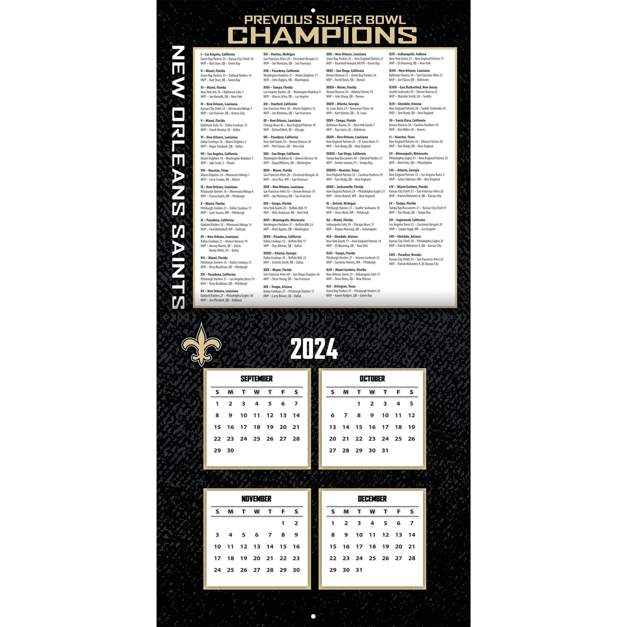 NFL New Orleans Saints Wall 2025 Calendar