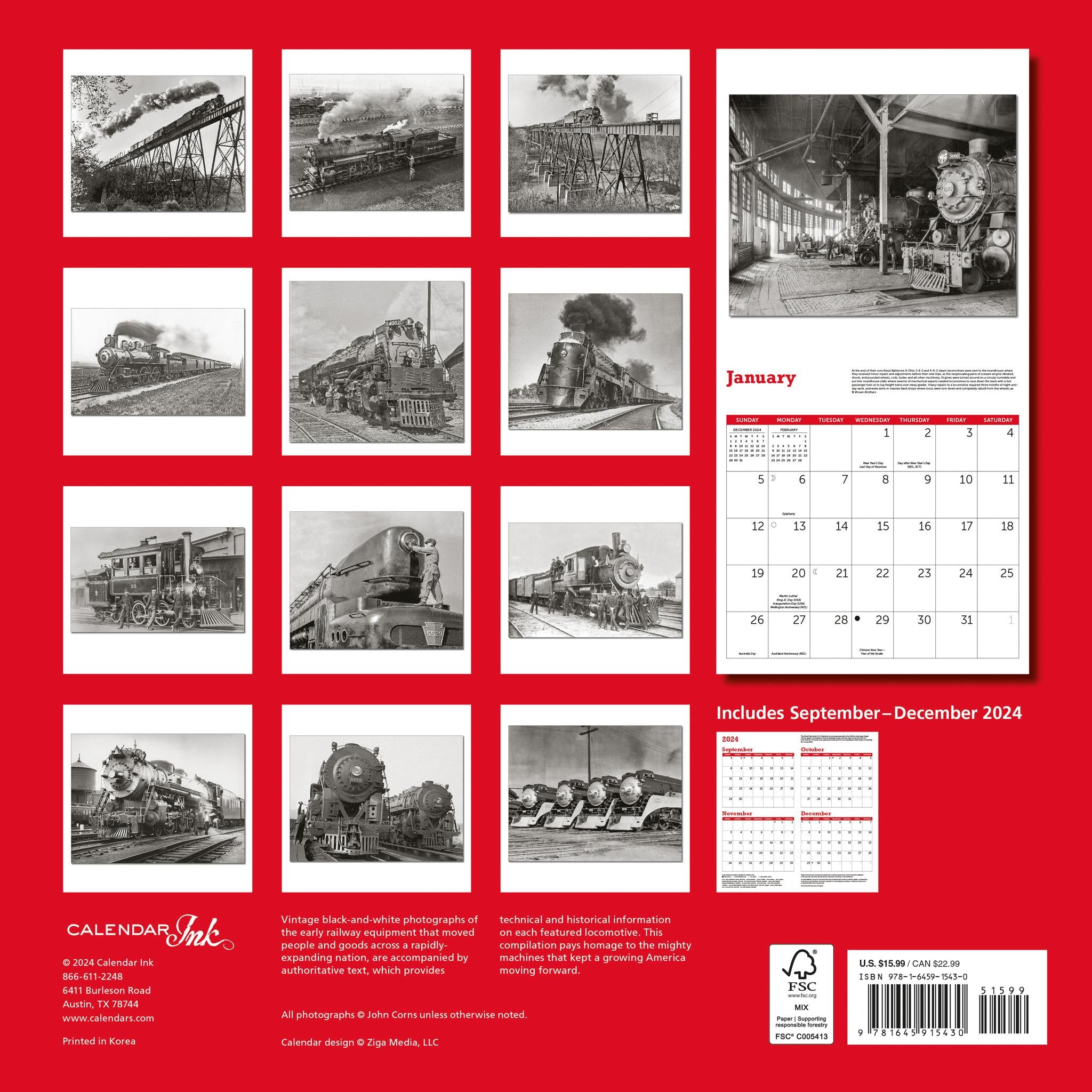 Trains Classic Wall 2025 Calendar