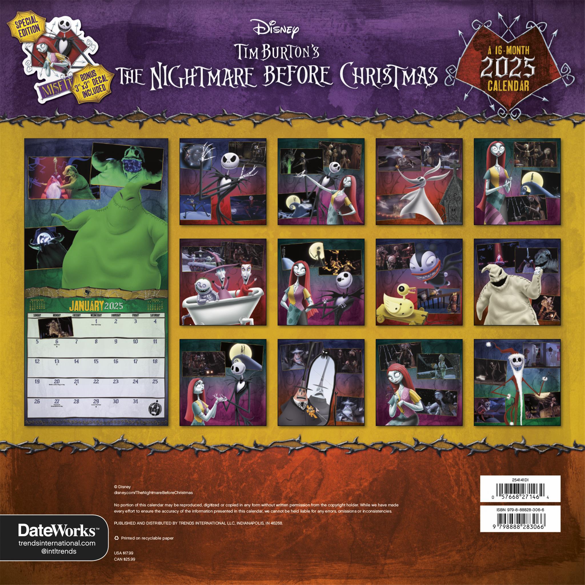 Nightmare Before Christmas Exclusive with Decal Wall 2025 Calendar