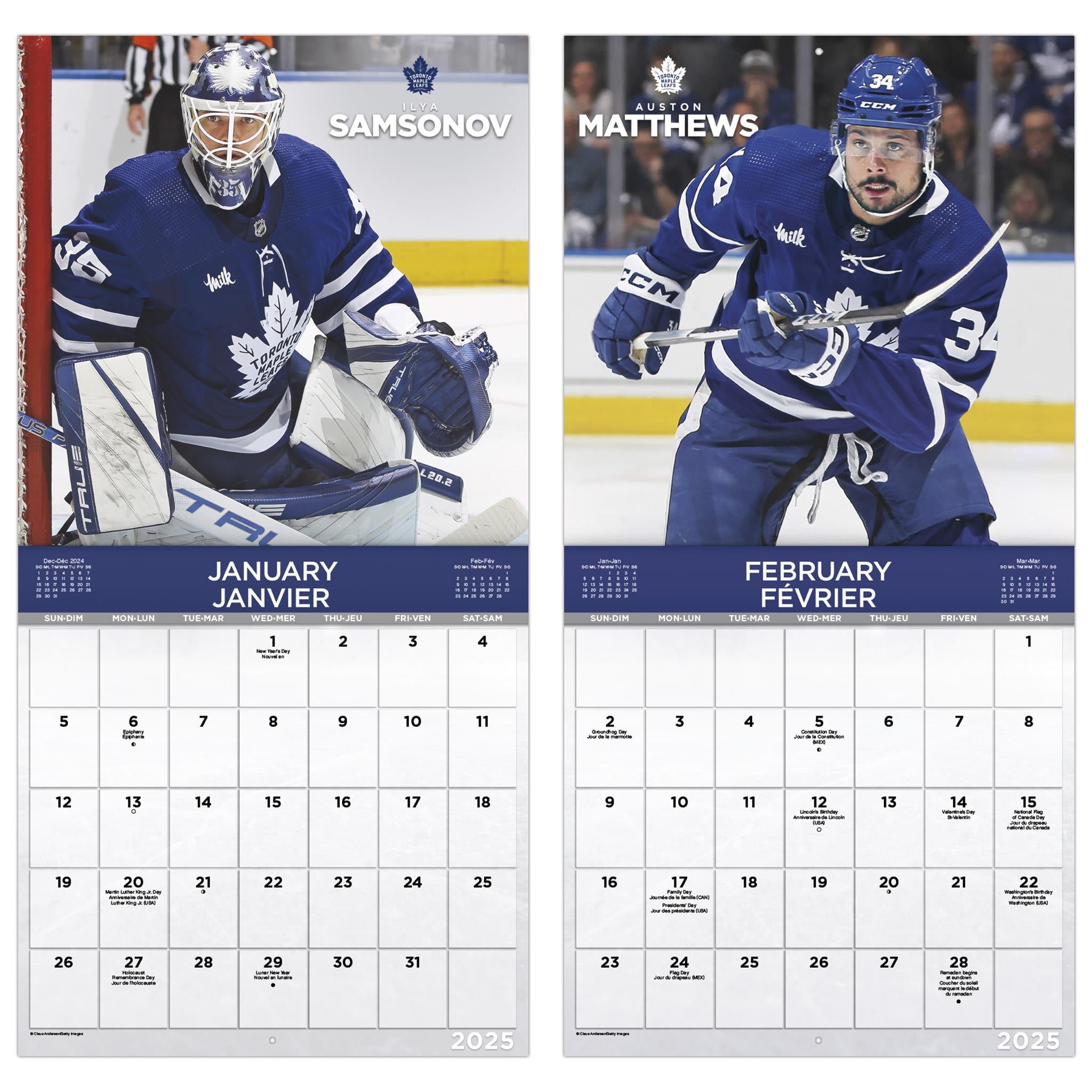 NHL Toronto Maple Leafs Bilingual Wall 2025 Calendar