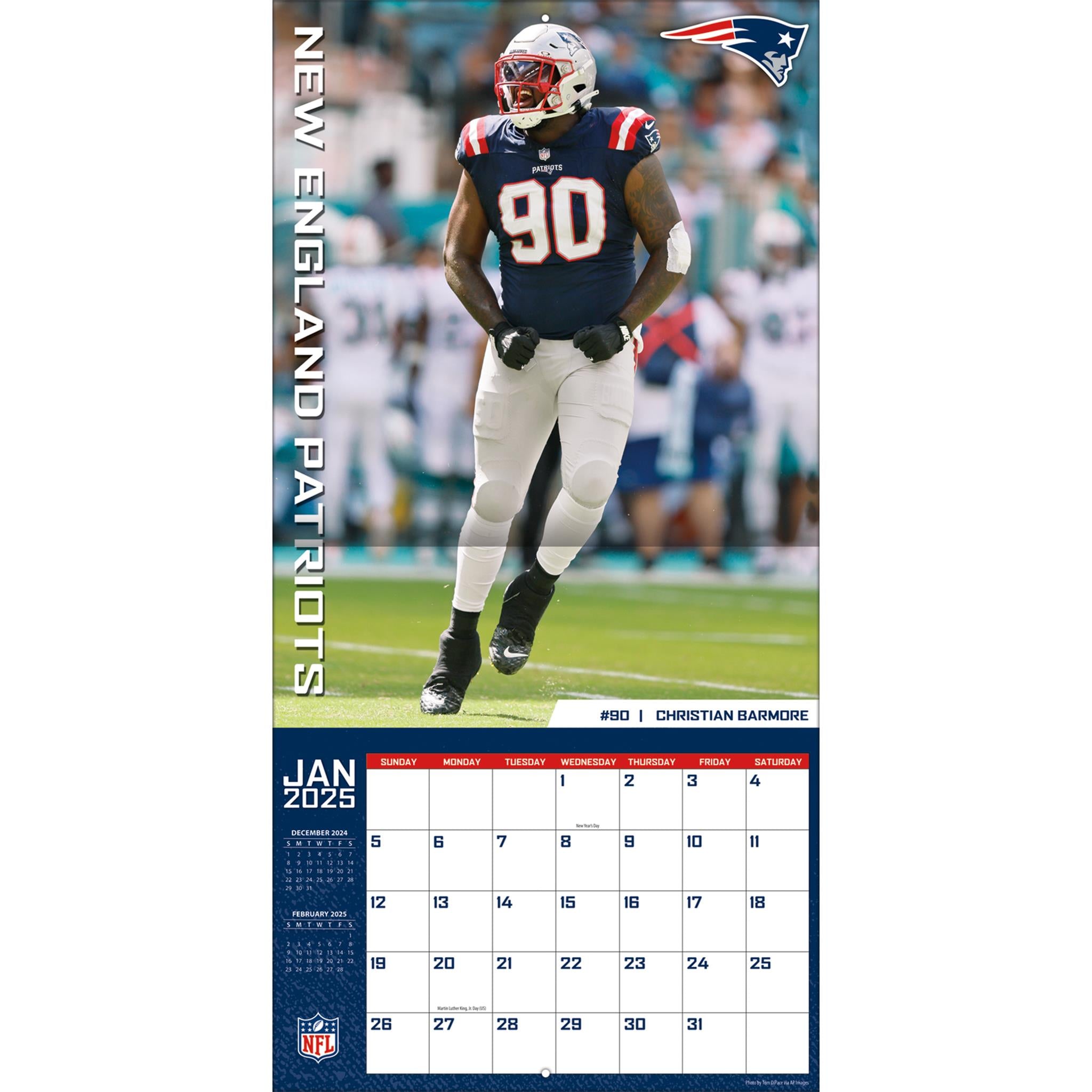 NFL New England Patriots Wall 2025 Calendar