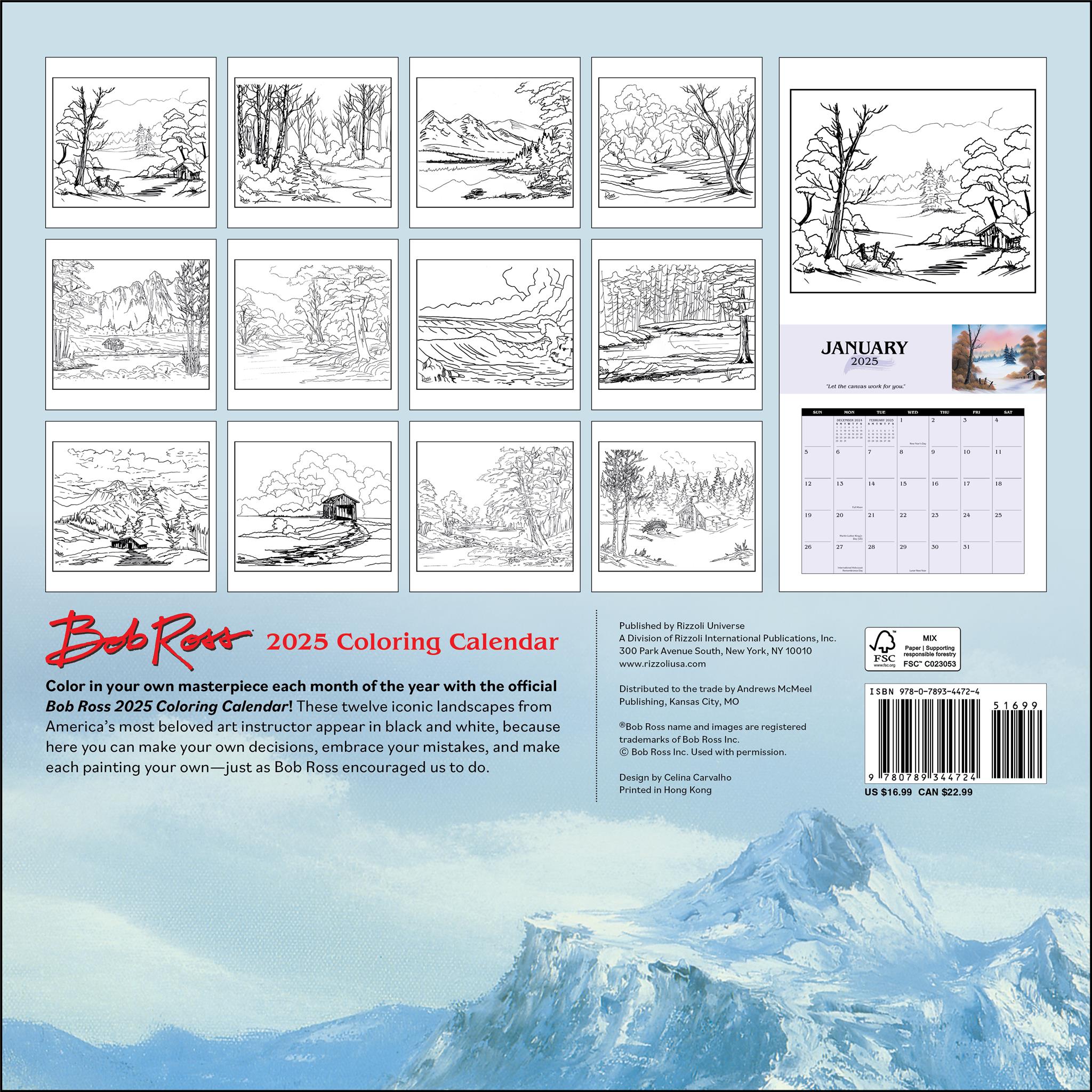 Bob Ross Coloring Wall 2025 Calendar - Online Exclusive