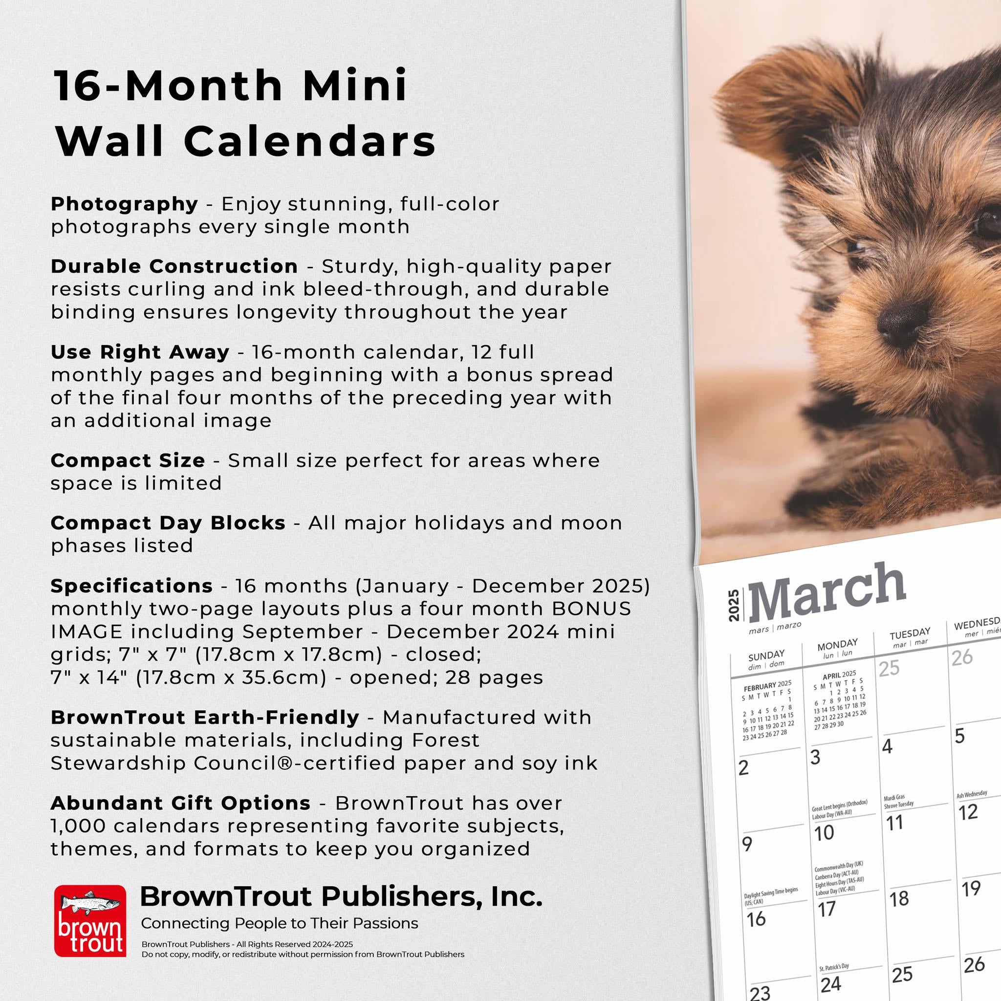 Yorkshire Terrier Puppies Mini 2025 Calendar