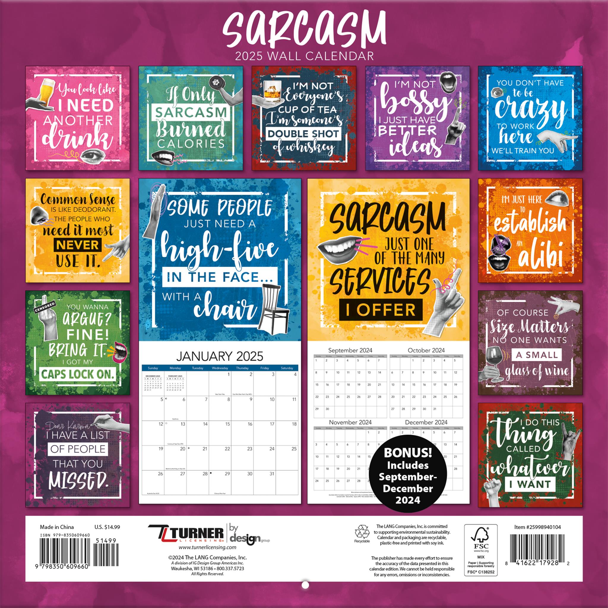 Sarcasm My Love Language Wall 2025 Calendar - Online Exclusive