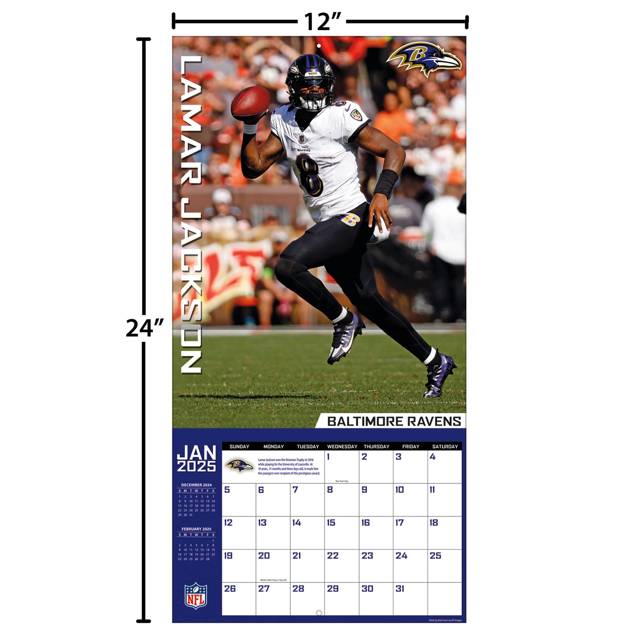 NFL Baltimore Ravens Lamar Jackson Wall 2025 Calendar