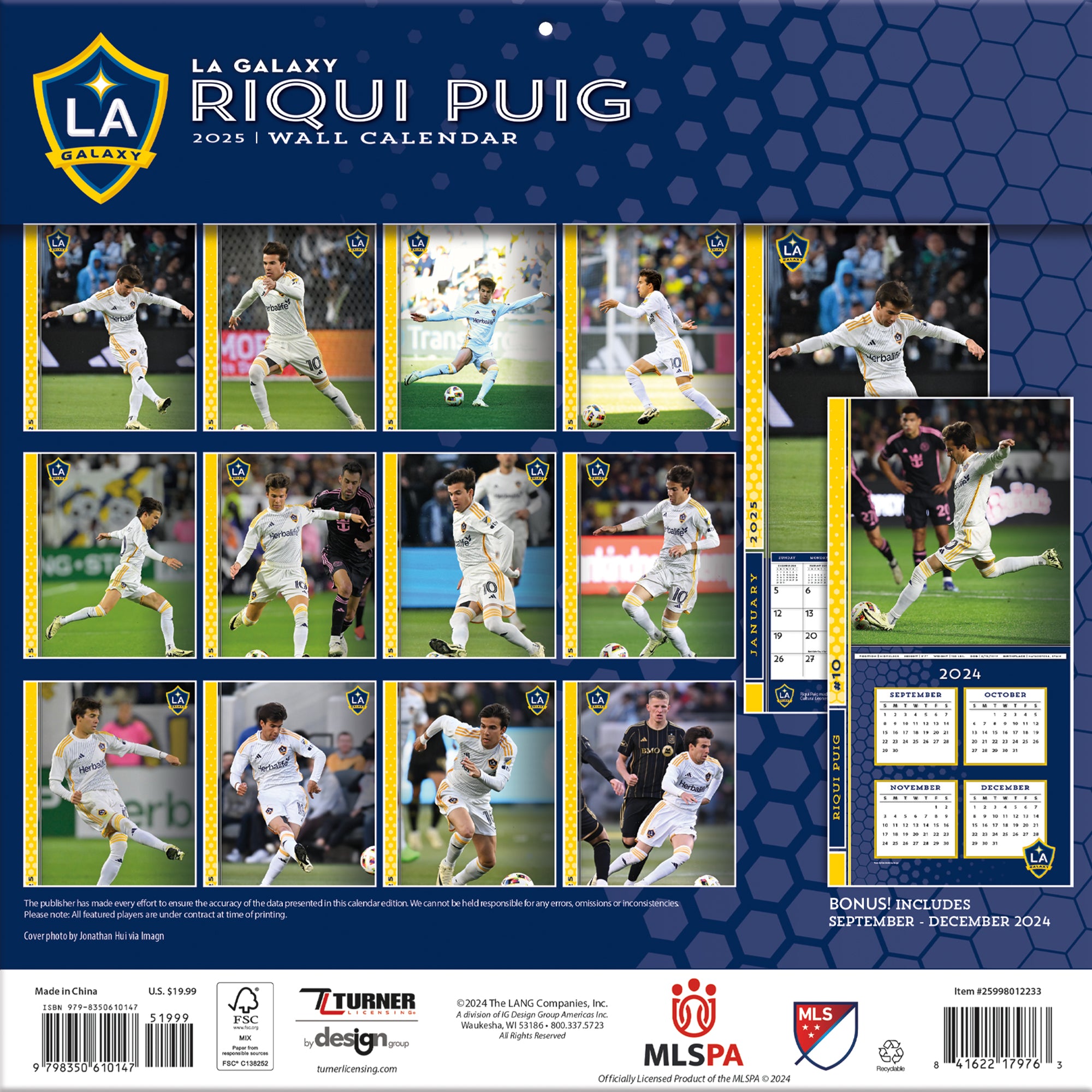 MLS LA Galaxy Riqui Puig Wall 2025 Calendar