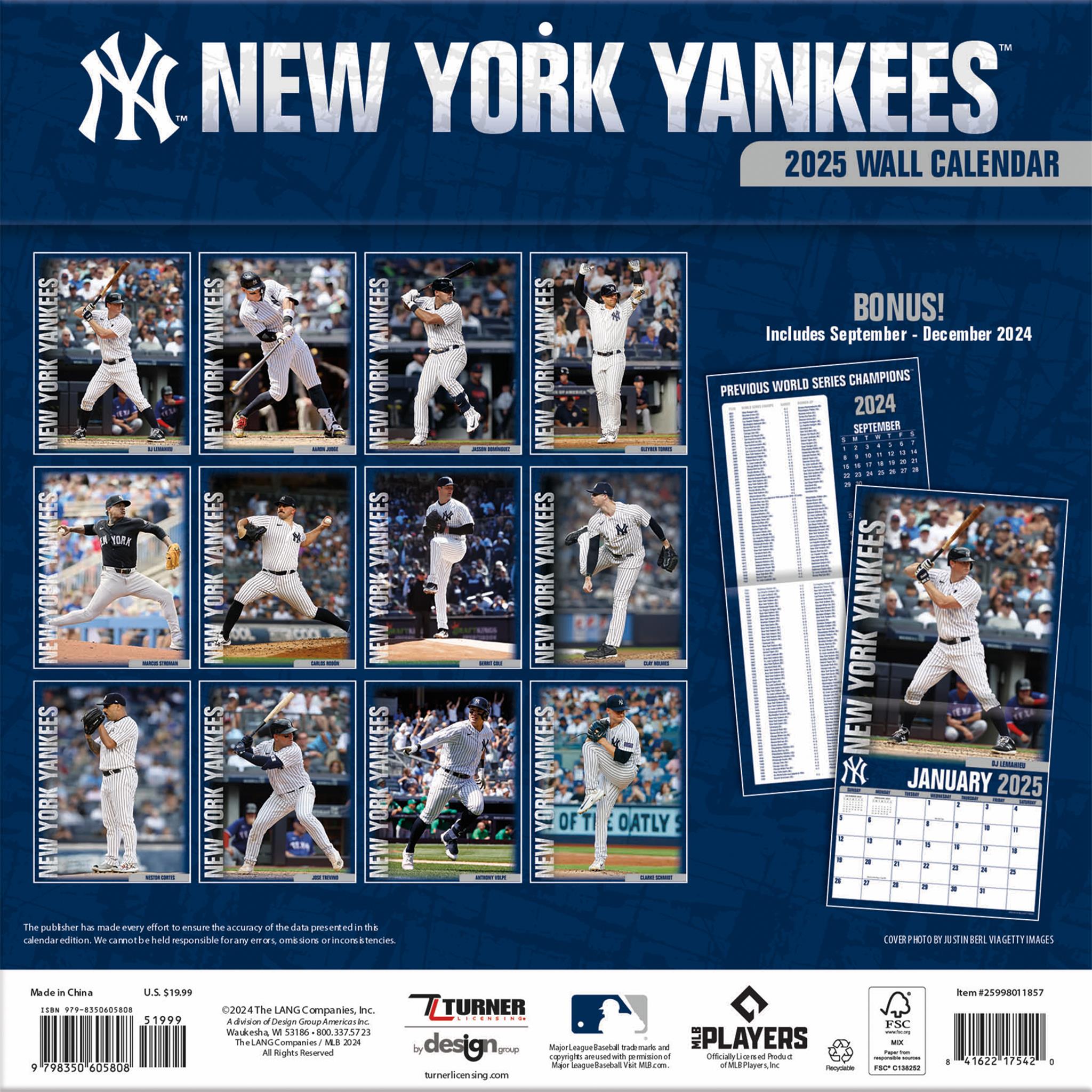 MLB New York Yankees Wall 2025 Calendar