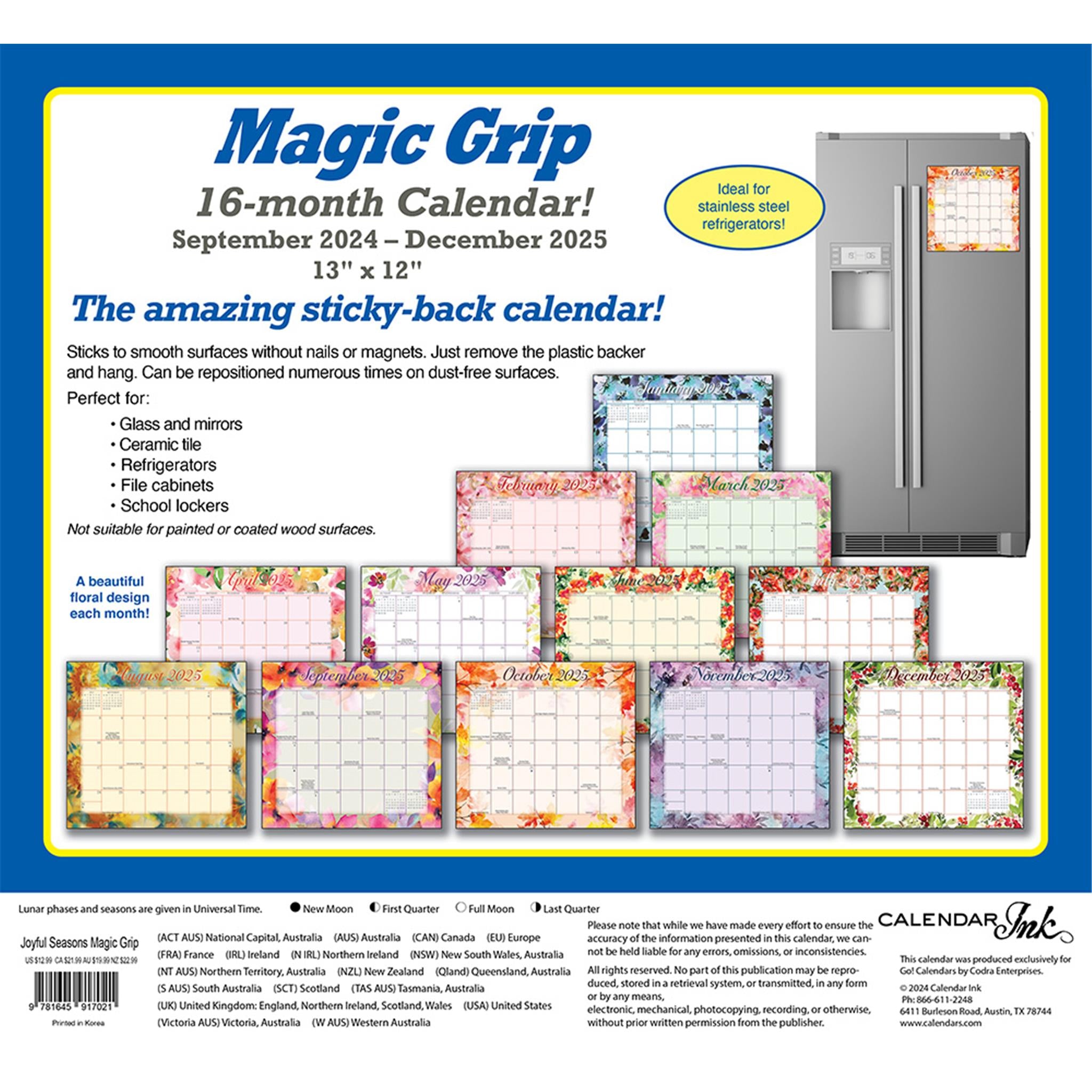 Floral Jumbo Magic Grip Wall 2025 Calendar