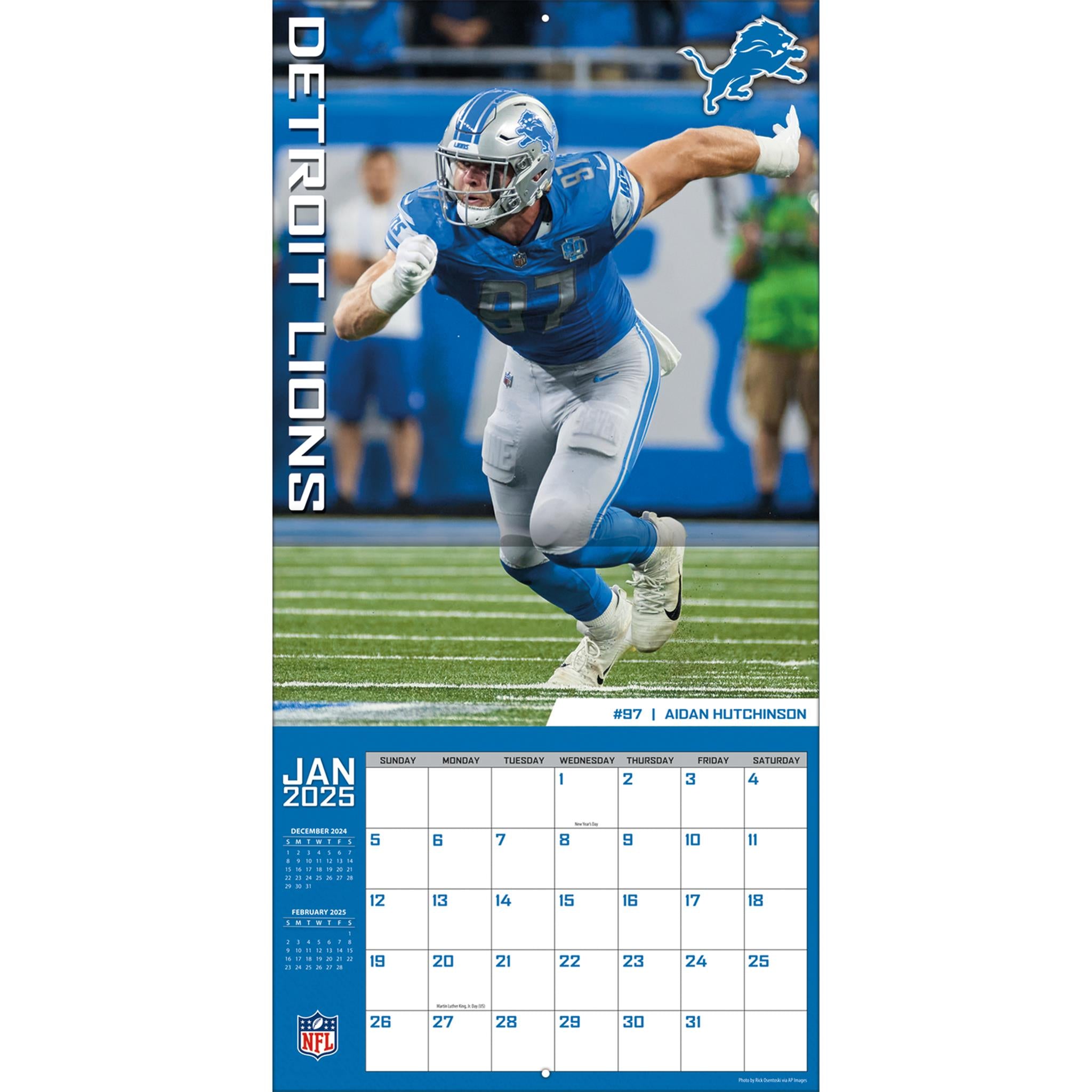 NFL Detroit Lions Wall 2025 Calendar