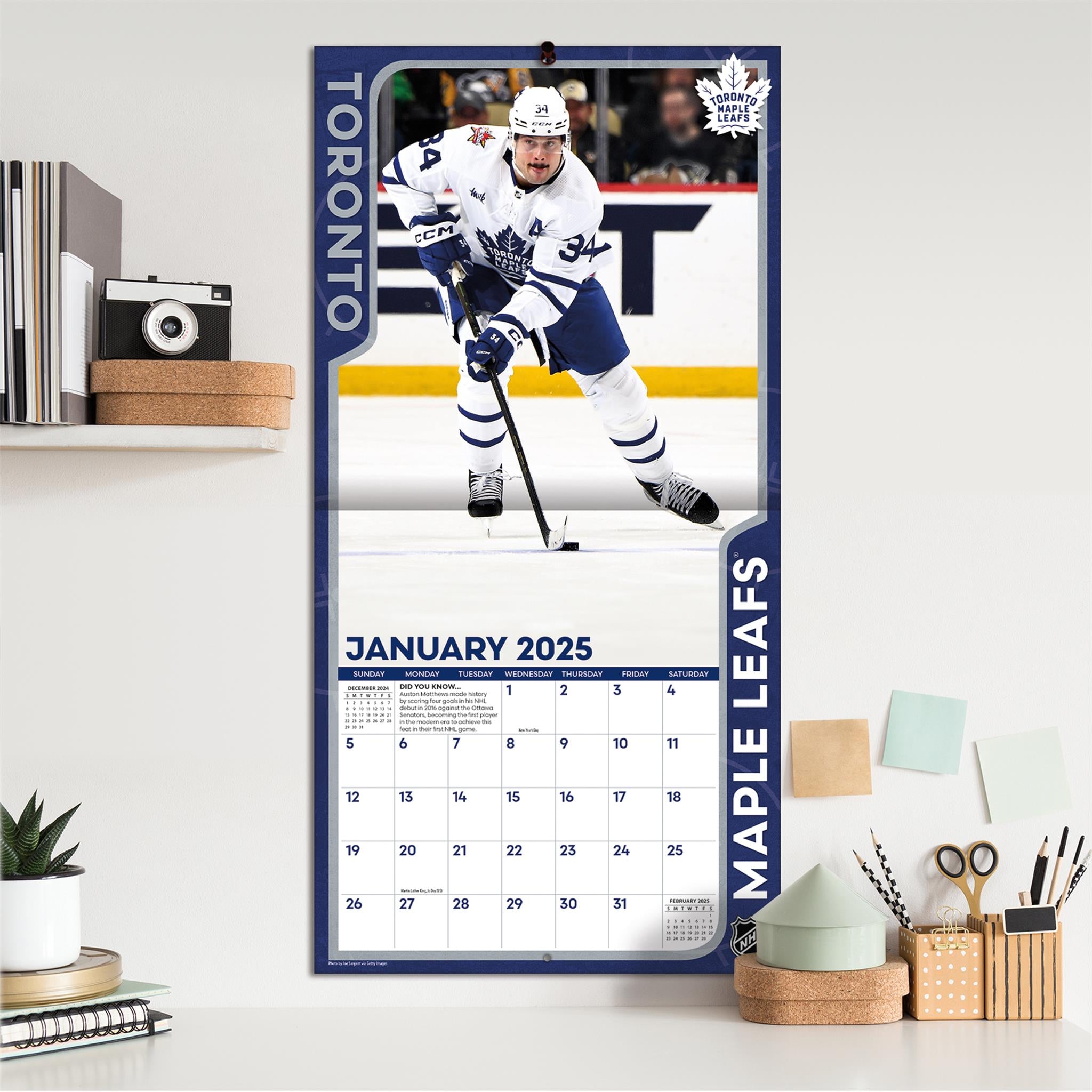 NHL Auston Matthews Toronto Maple Leafs Wall 2025 Calendar