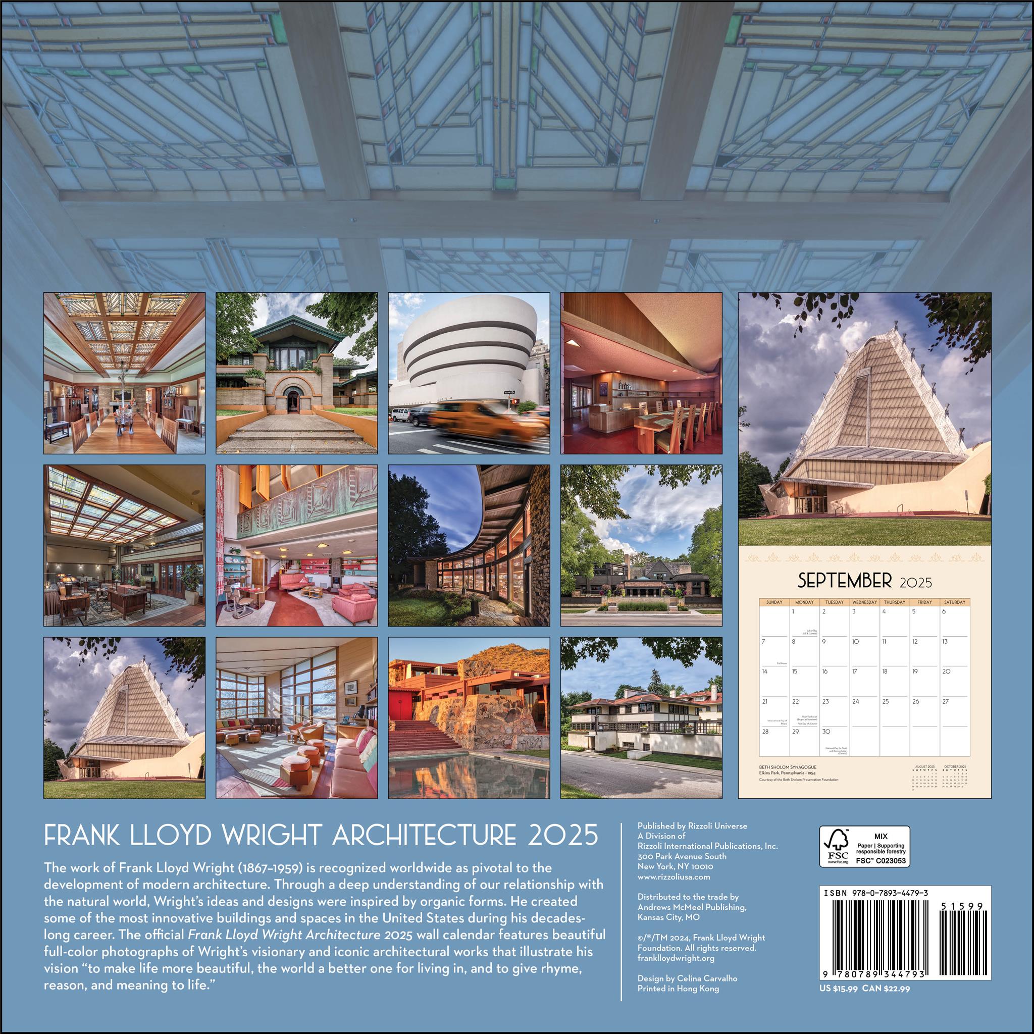 Frank Lloyd Wright Architecture Wall 2025 Calendar - Online Exclusive