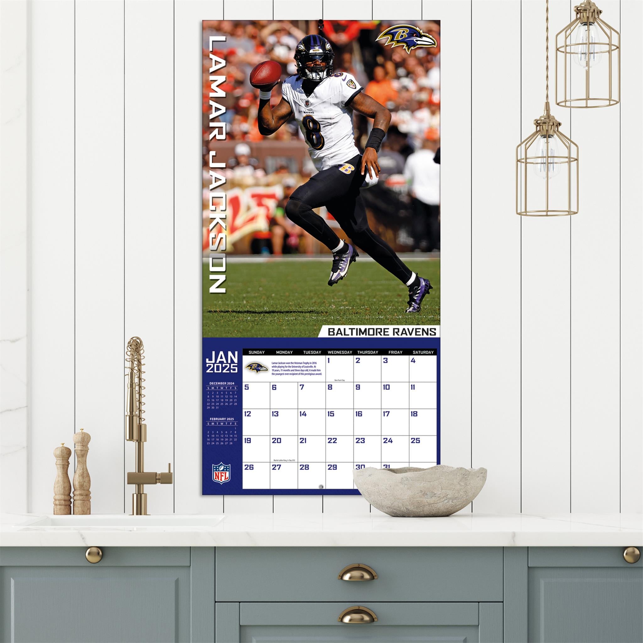 NFL Baltimore Ravens Lamar Jackson Wall 2025 Calendar