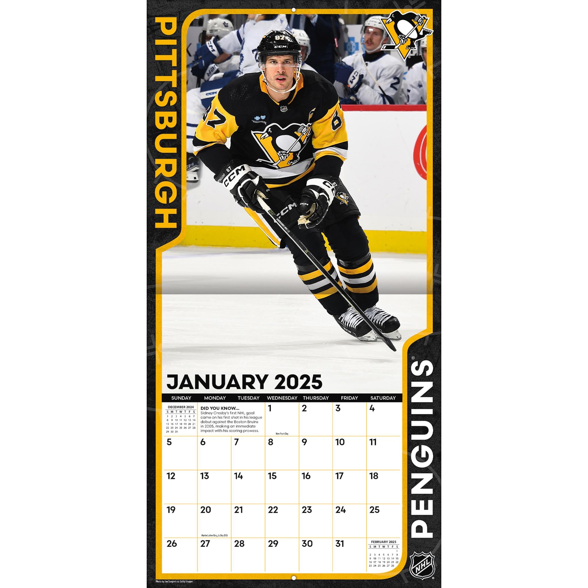 NHL Sidney Crosby Pittsburgh Penguins Wall 2025 Calendar