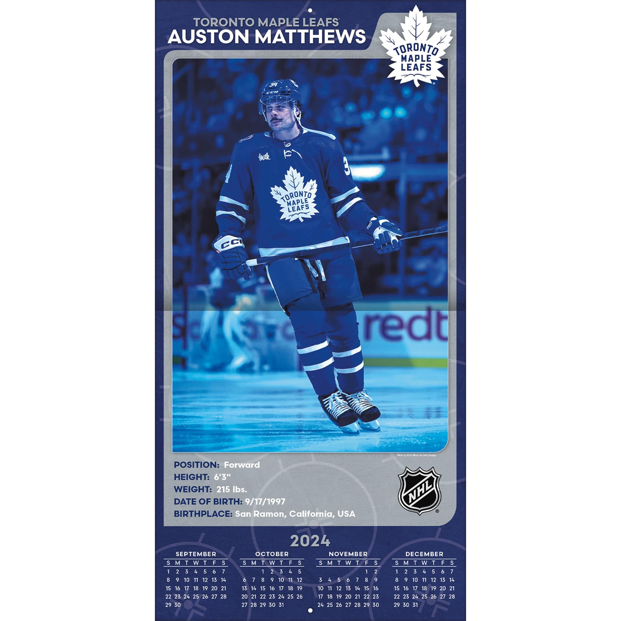 NHL Auston Matthews Toronto Maple Leafs Wall 2025 Calendar