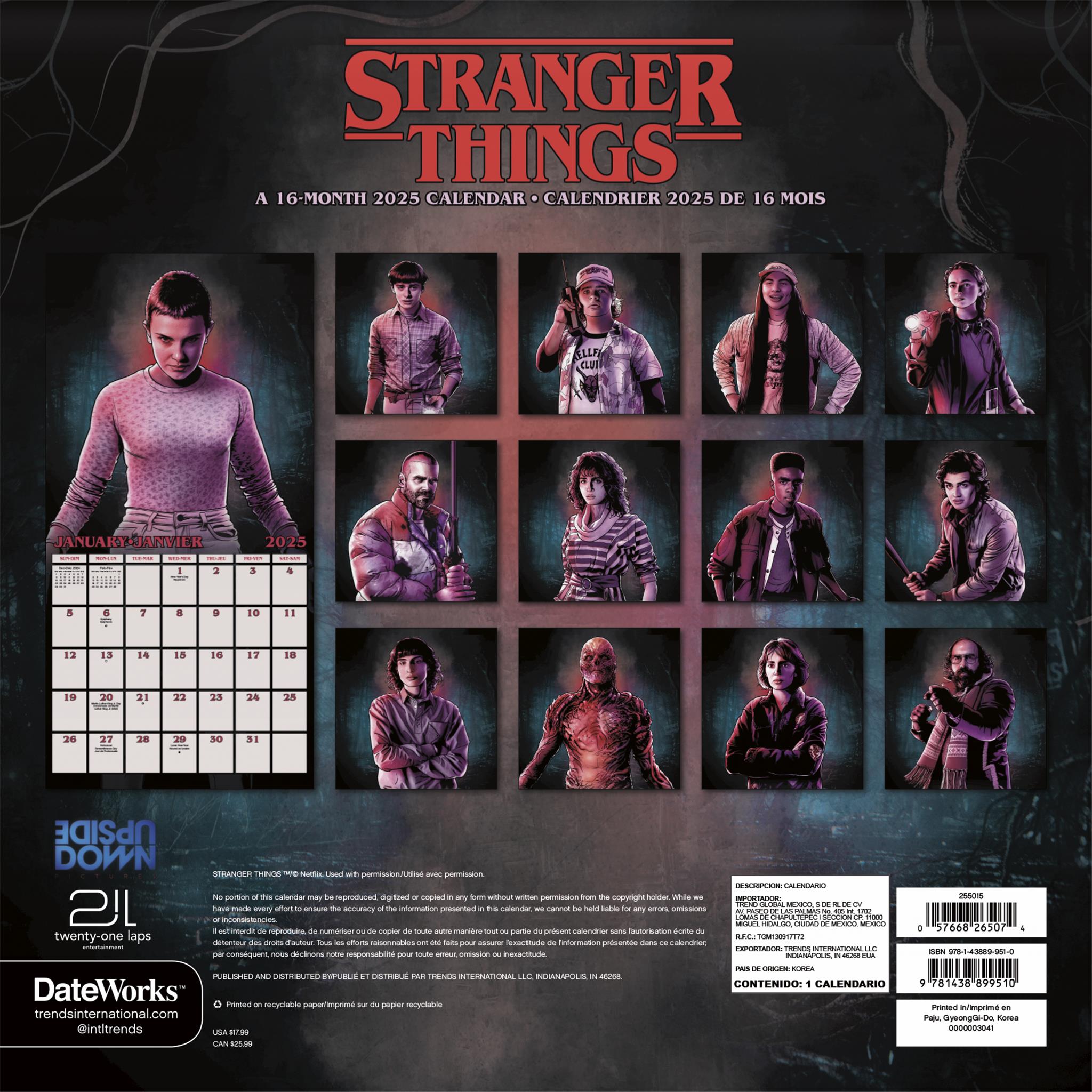 Stranger Things Bilingual Wall 2025 Calendar