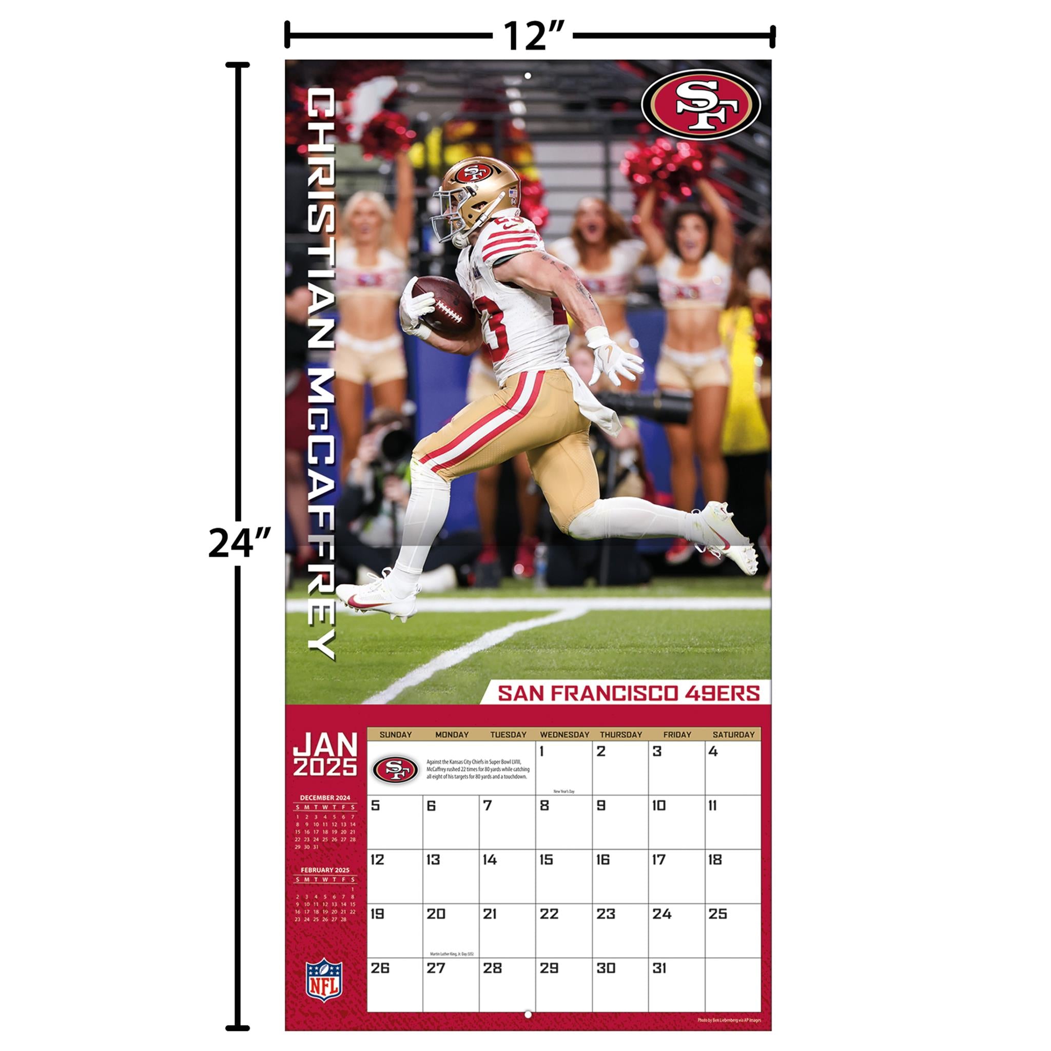 NFL San Francisco 49Ers Christian Mccaffrey Wall 2025 Calendar - Online Exclusive