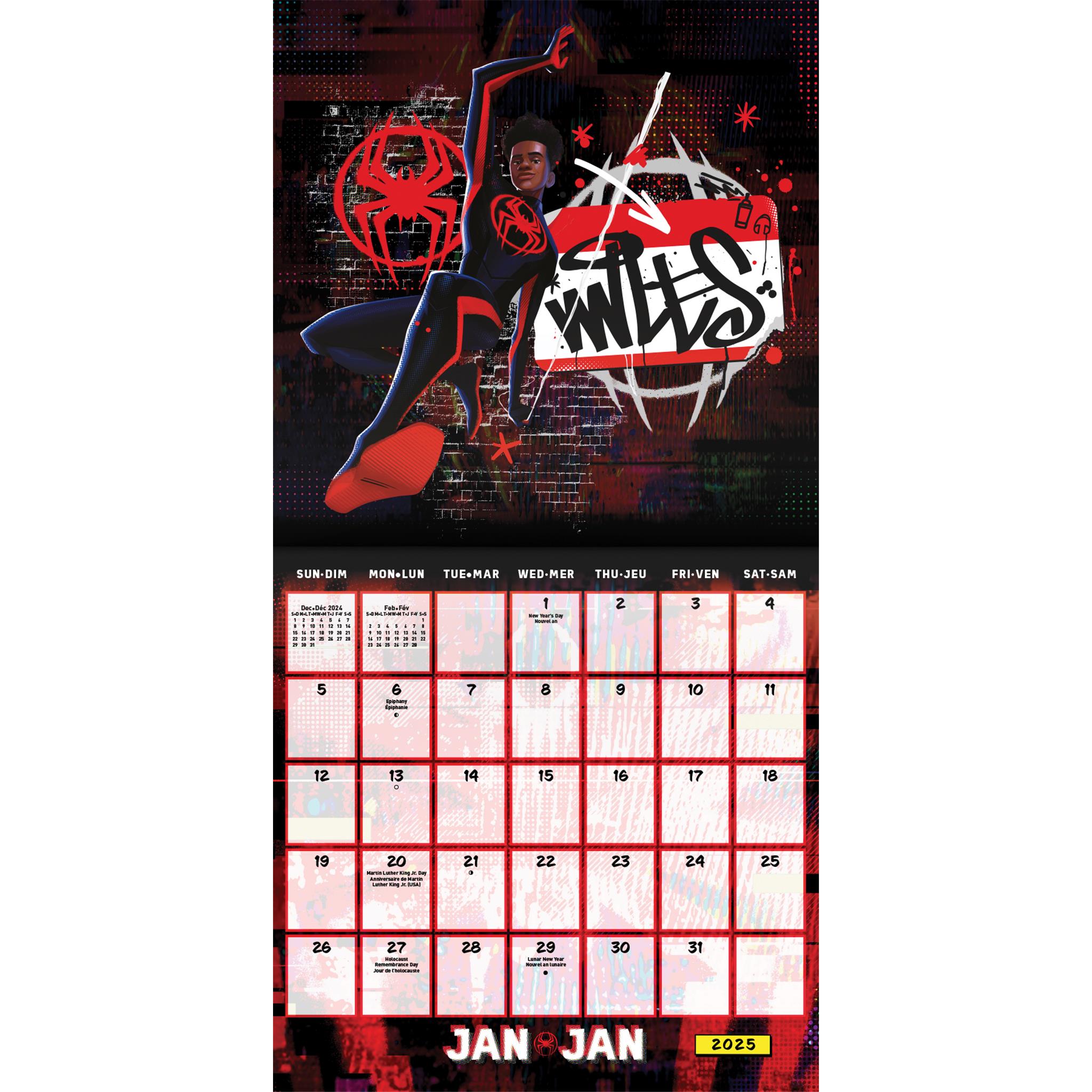 Spider Man Across The Spider Verse Bilingual Wall 2025 Calendar