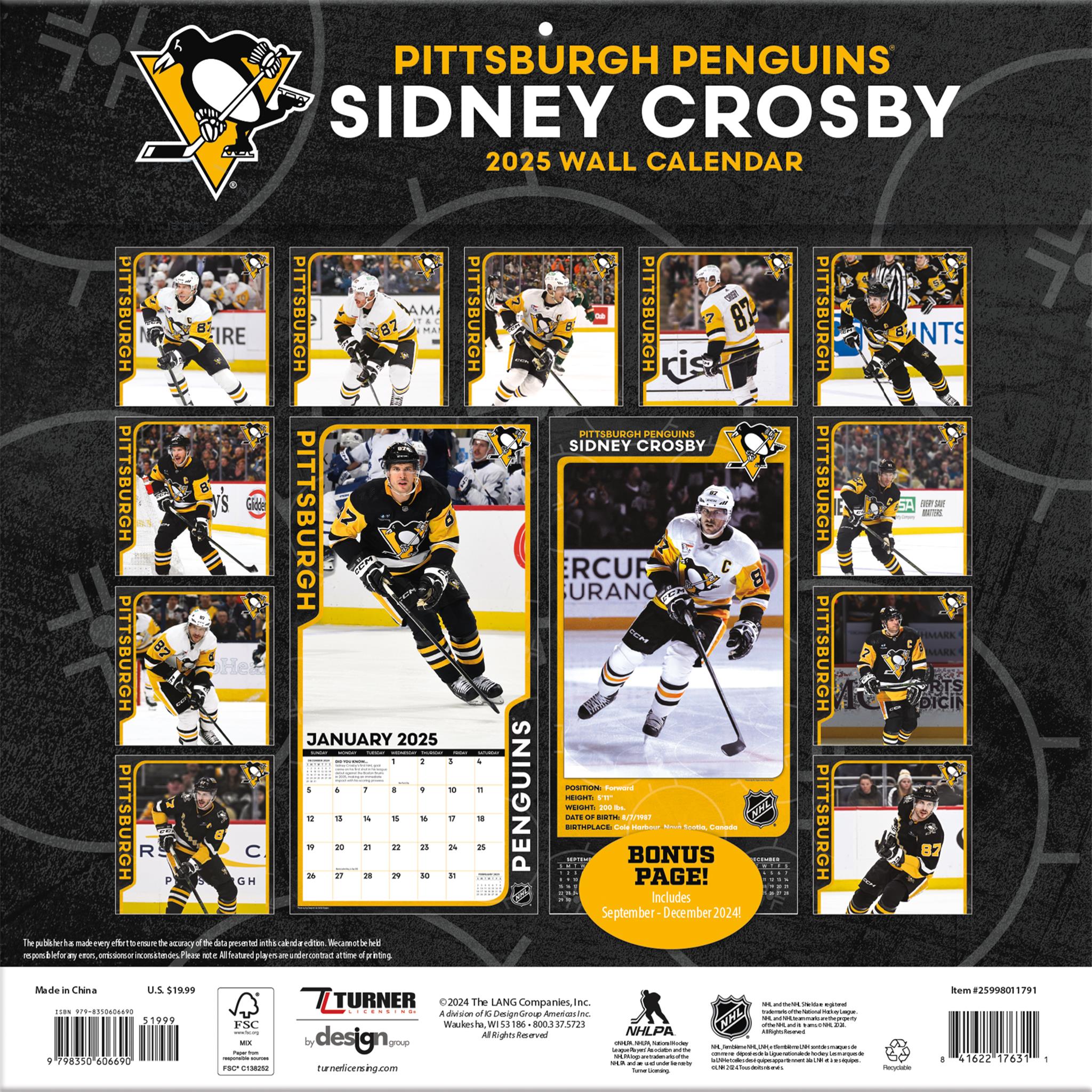 NHL Sidney Crosby Pittsburgh Penguins Wall 2025 Calendar