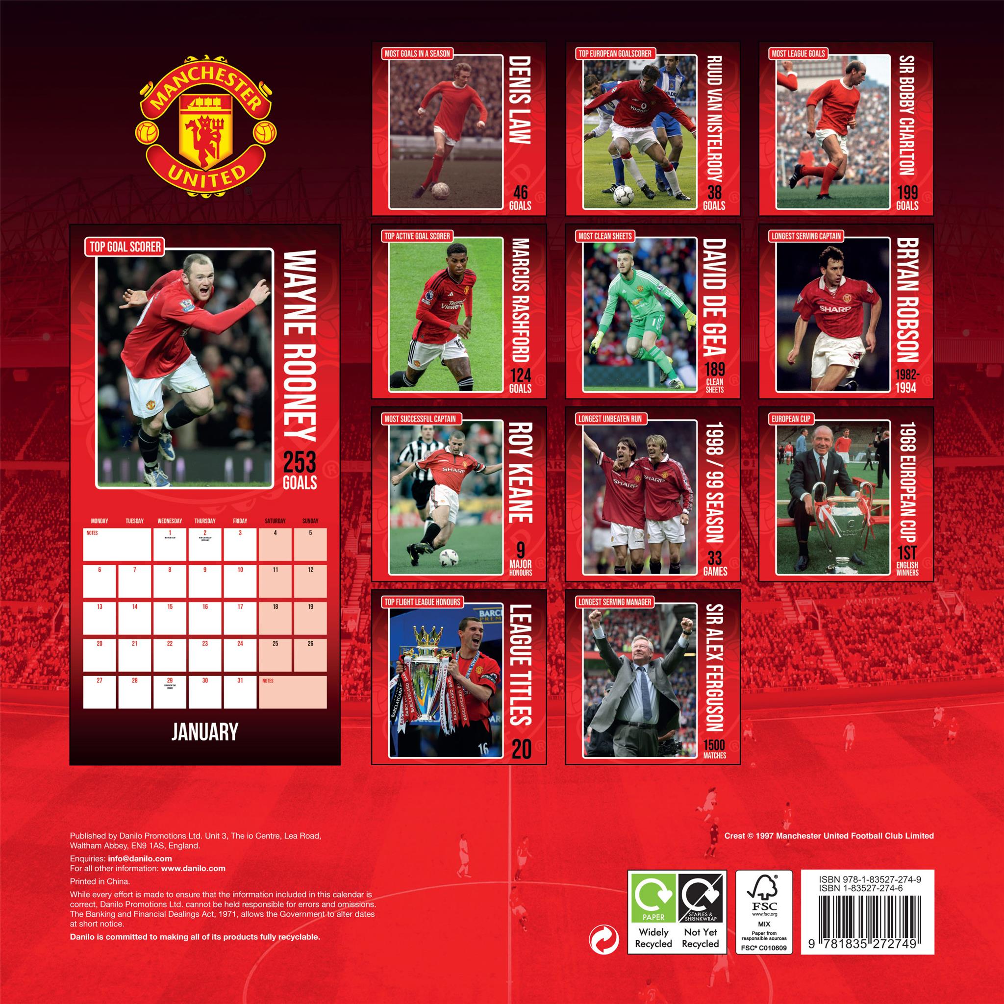 Manchester United Wall 2025 Calendar