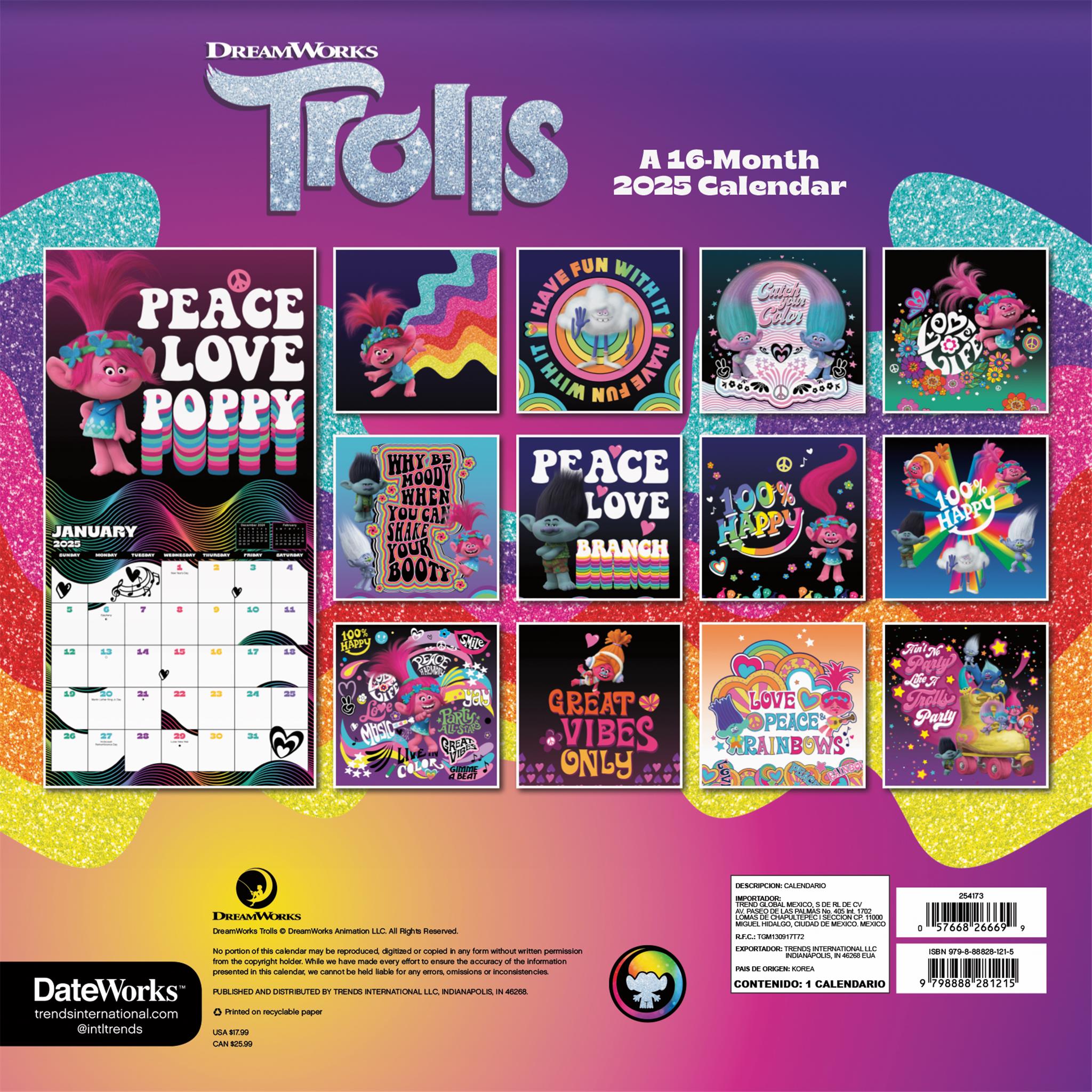 Trolls Wall 2025 Calendar - Online Exclusive