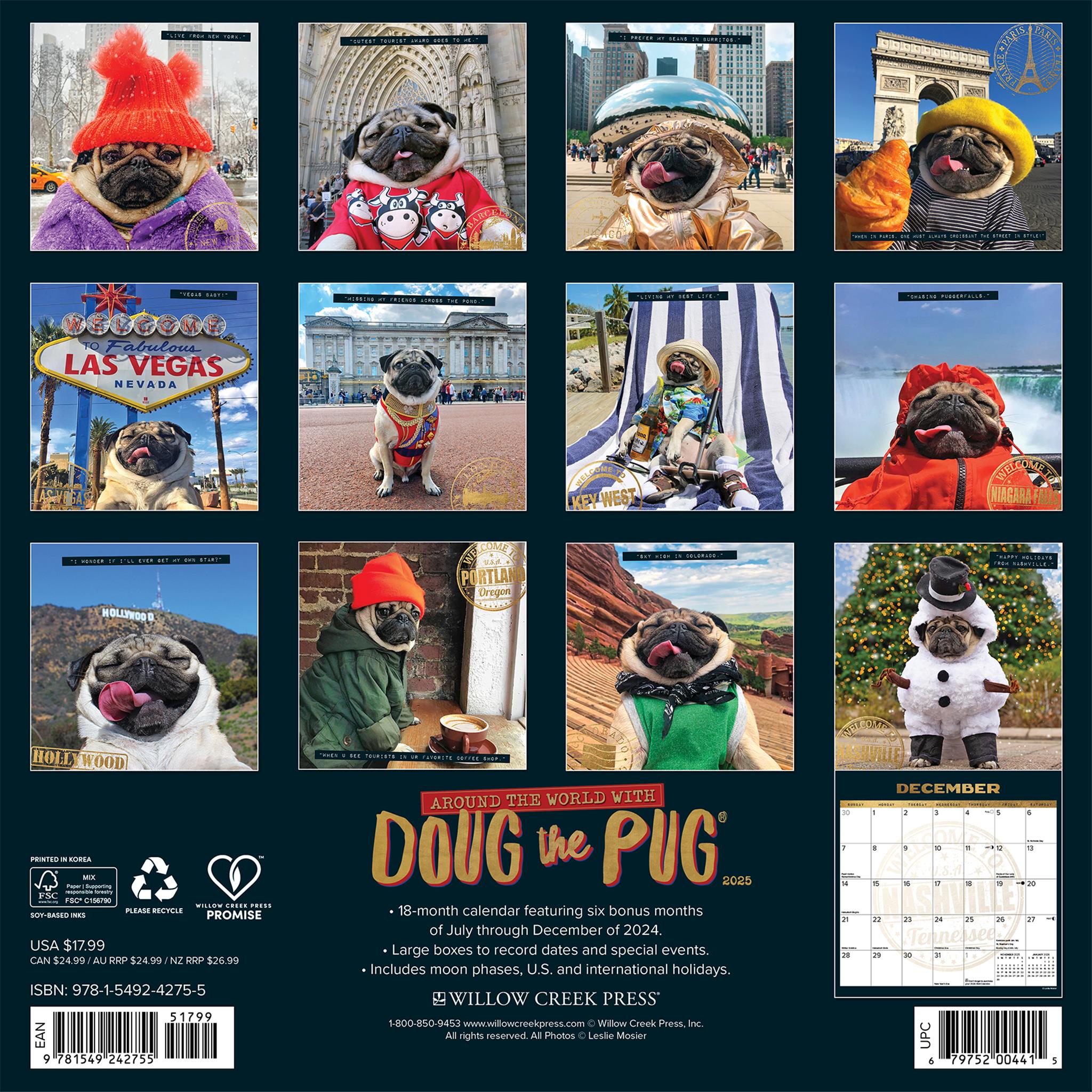 Doug The Pug Wall 2025 Calendar