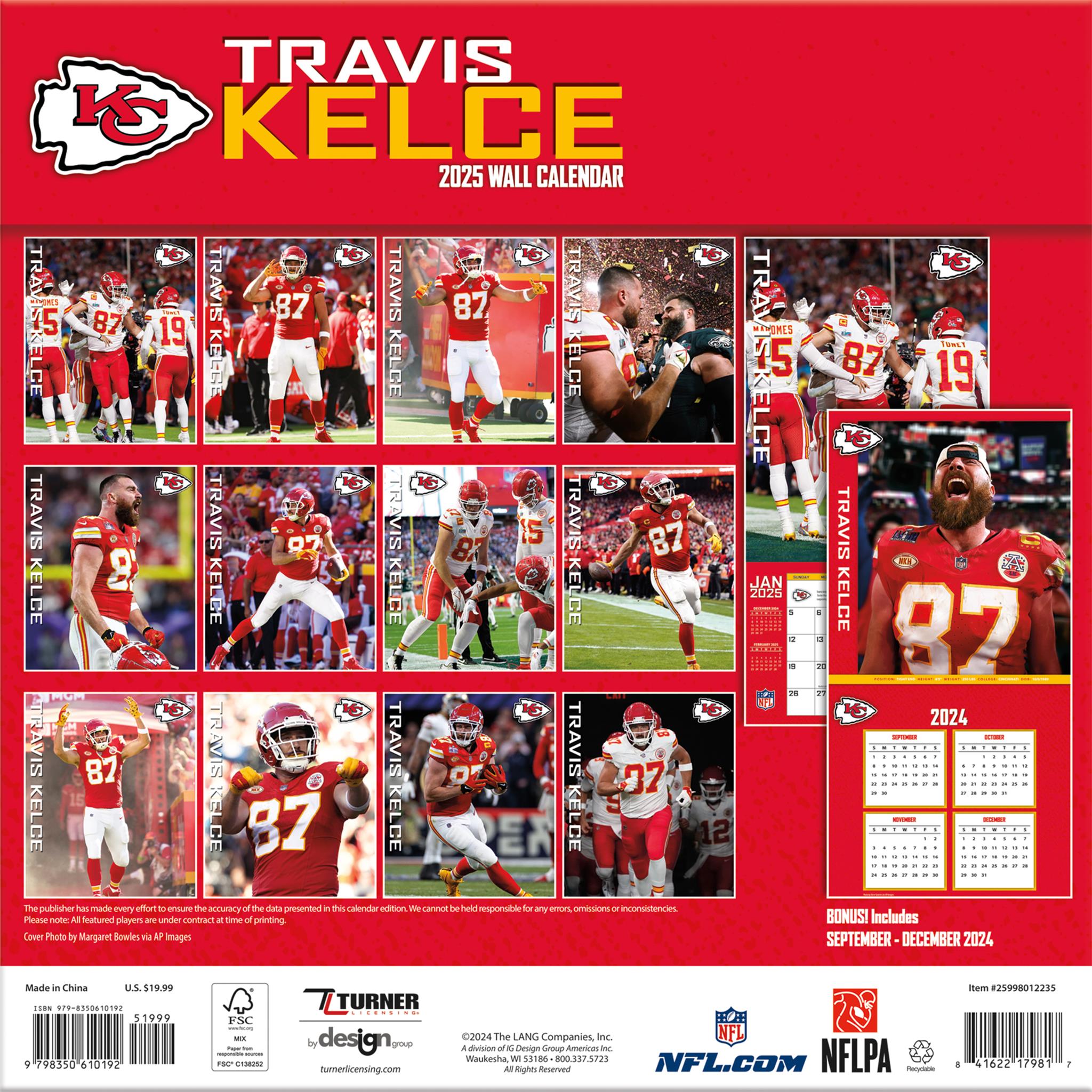 NFL Travis Kelce Kansas City Chiefs Wall 2025 Calendar