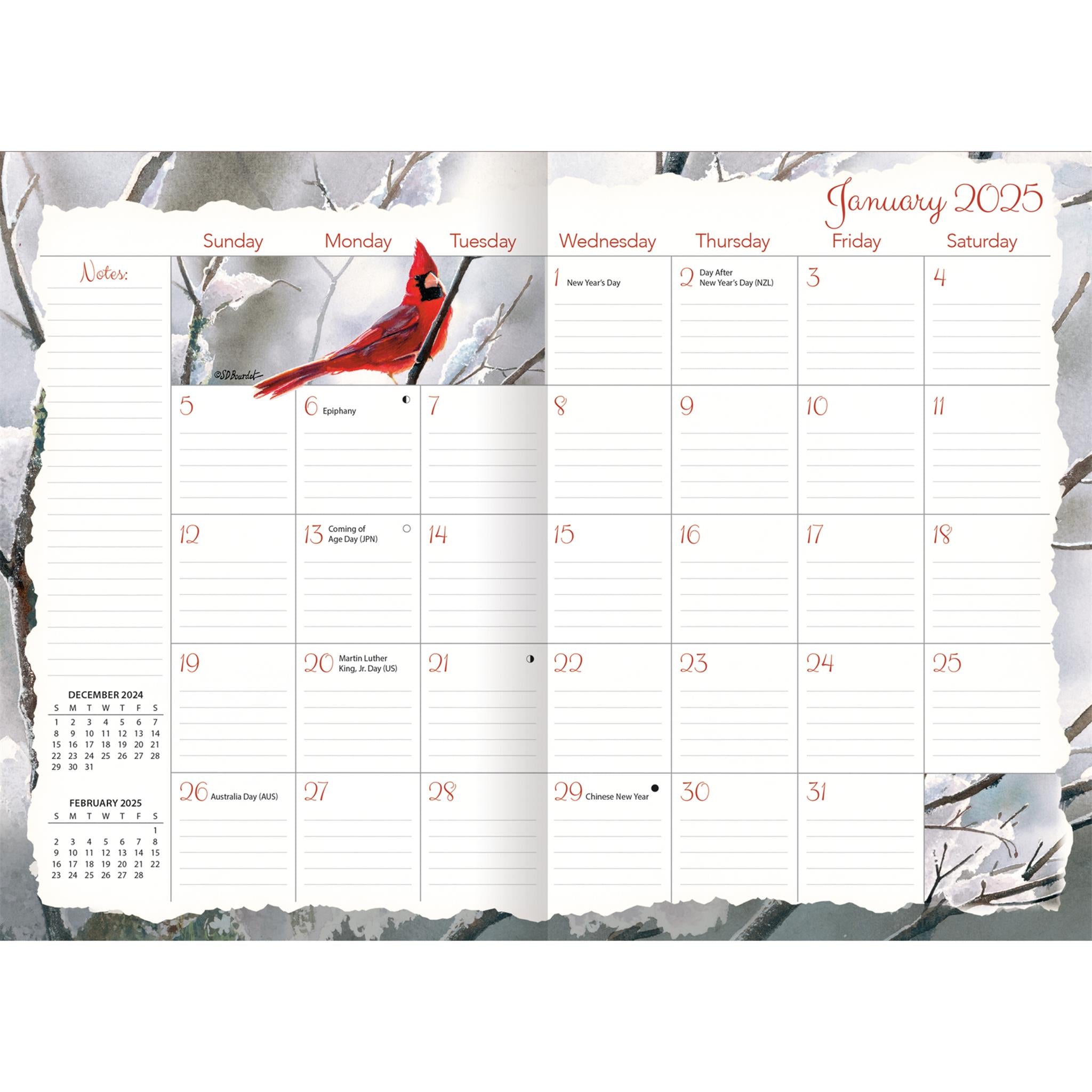 Songbirds Monthly Pocket Planner 2025 Calendar