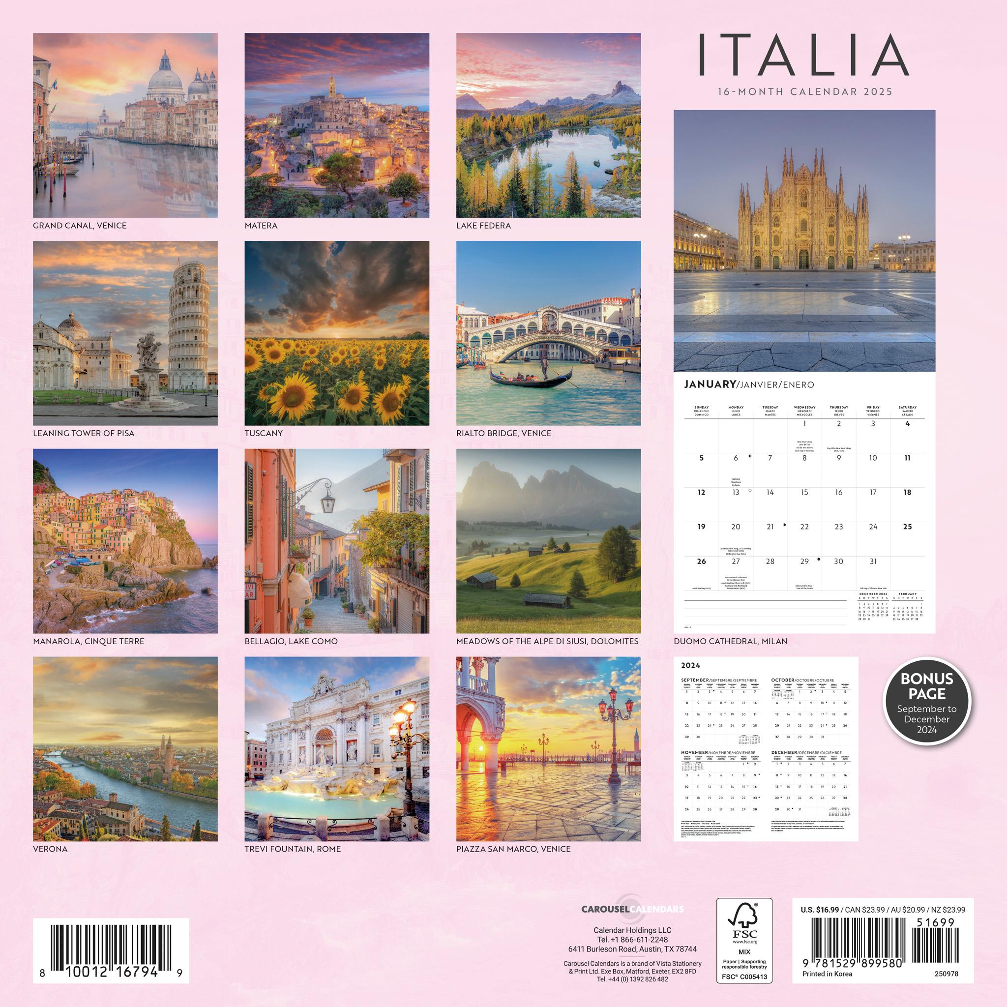 Italia Wall 2025 Calendar