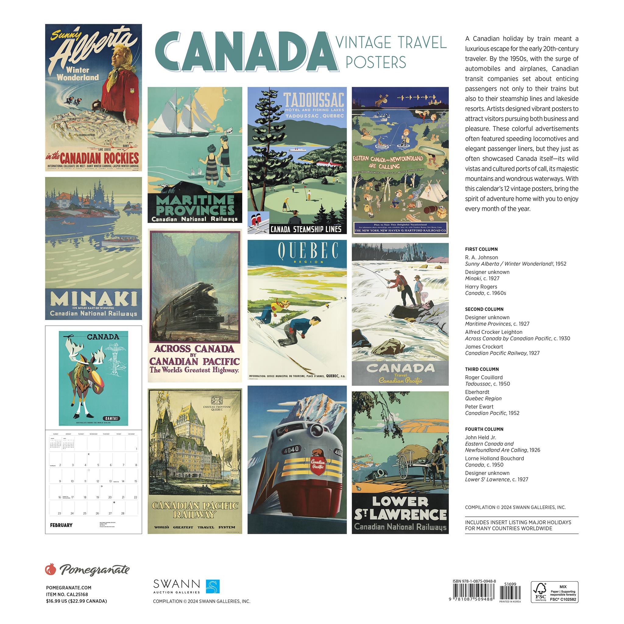 Canadian Travel Posters Wall 2025 Calendar