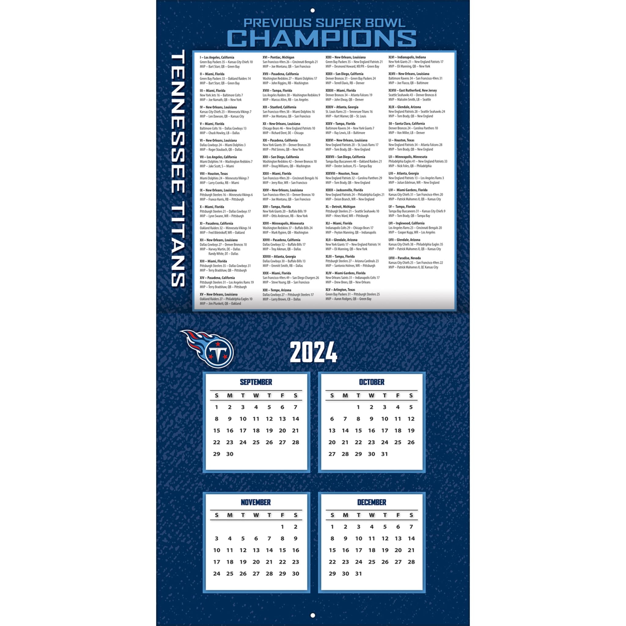 NFL Tennessee Titans Wall 2025 Calendar - Online Exclusive