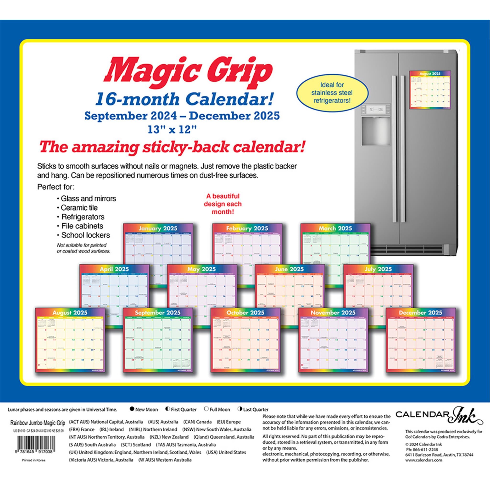 Rainbow Jumbo Magic Grip Wall 2025 Calendar