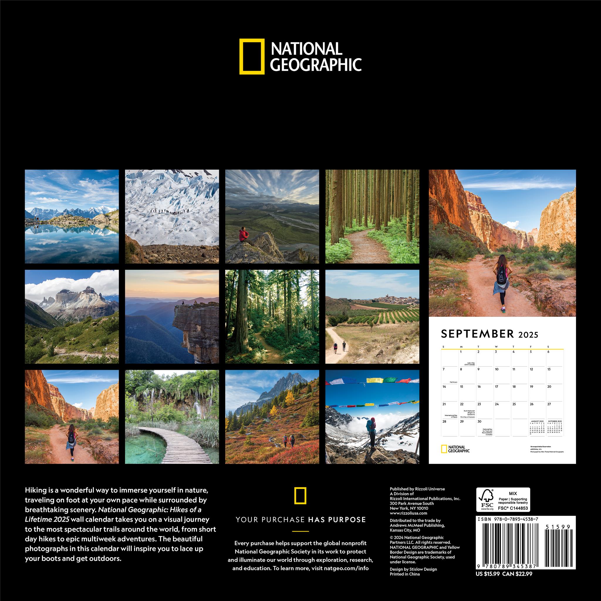 Hikes Of A Lifetime National Geographic Wall 2025 Calendar - Online Exclusive