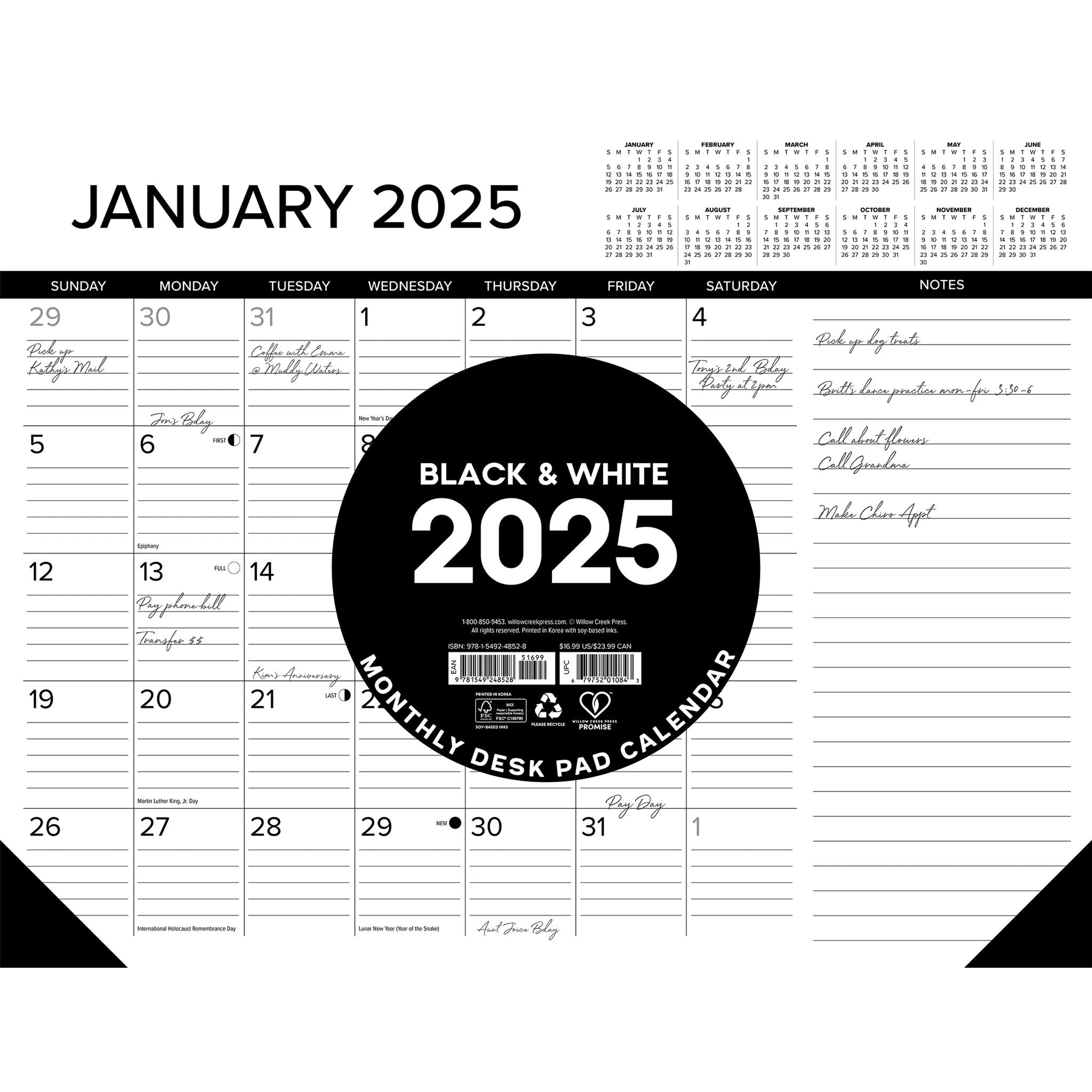 Black And White Desk Pad 2025 Calendar