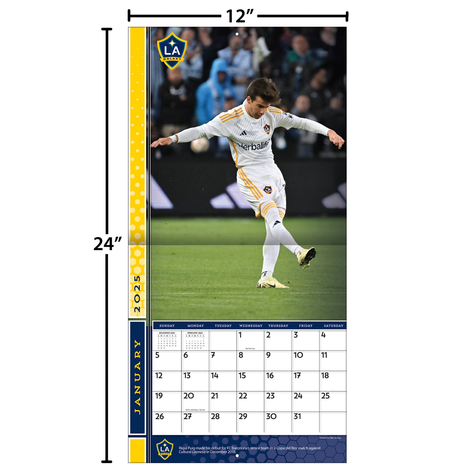 MLS LA Galaxy Riqui Puig Wall 2025 Calendar