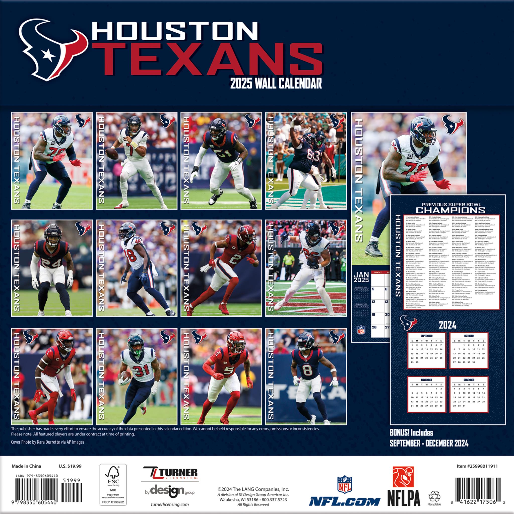 NFL Houston Texans Wall 2025 Calendar - Online Exclusive