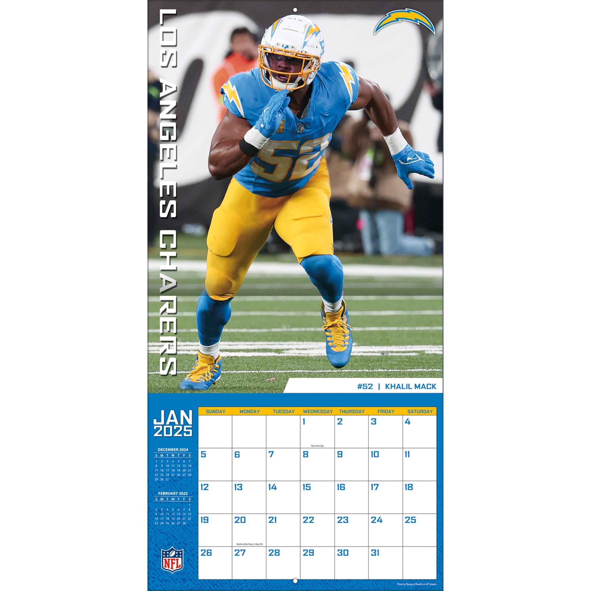 NFL Los Angeles Chargers Wall 2025 Calendar - Online Exclusive