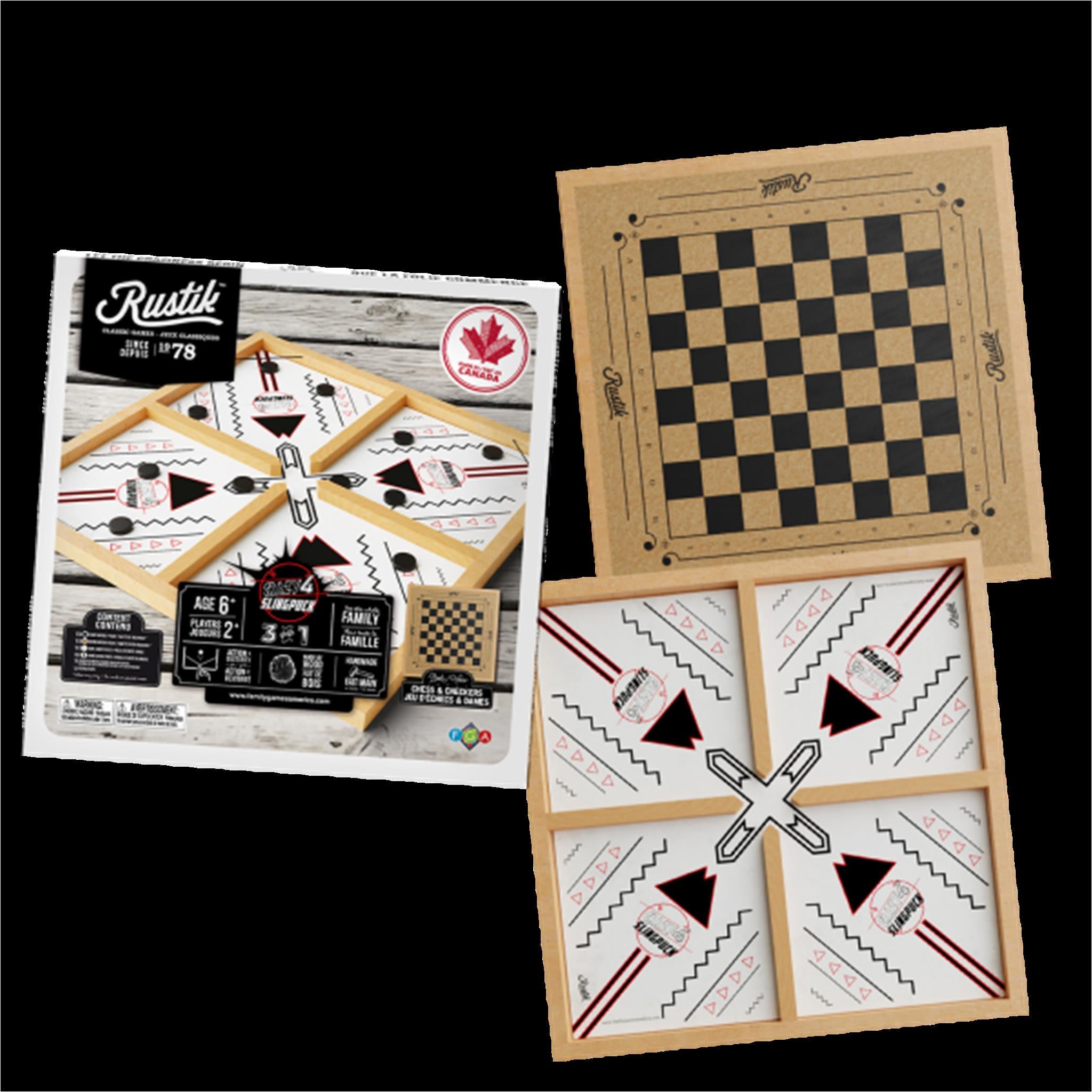 RUSTIK 3 in 1 Crazy4 Slingpuck Chess Checker