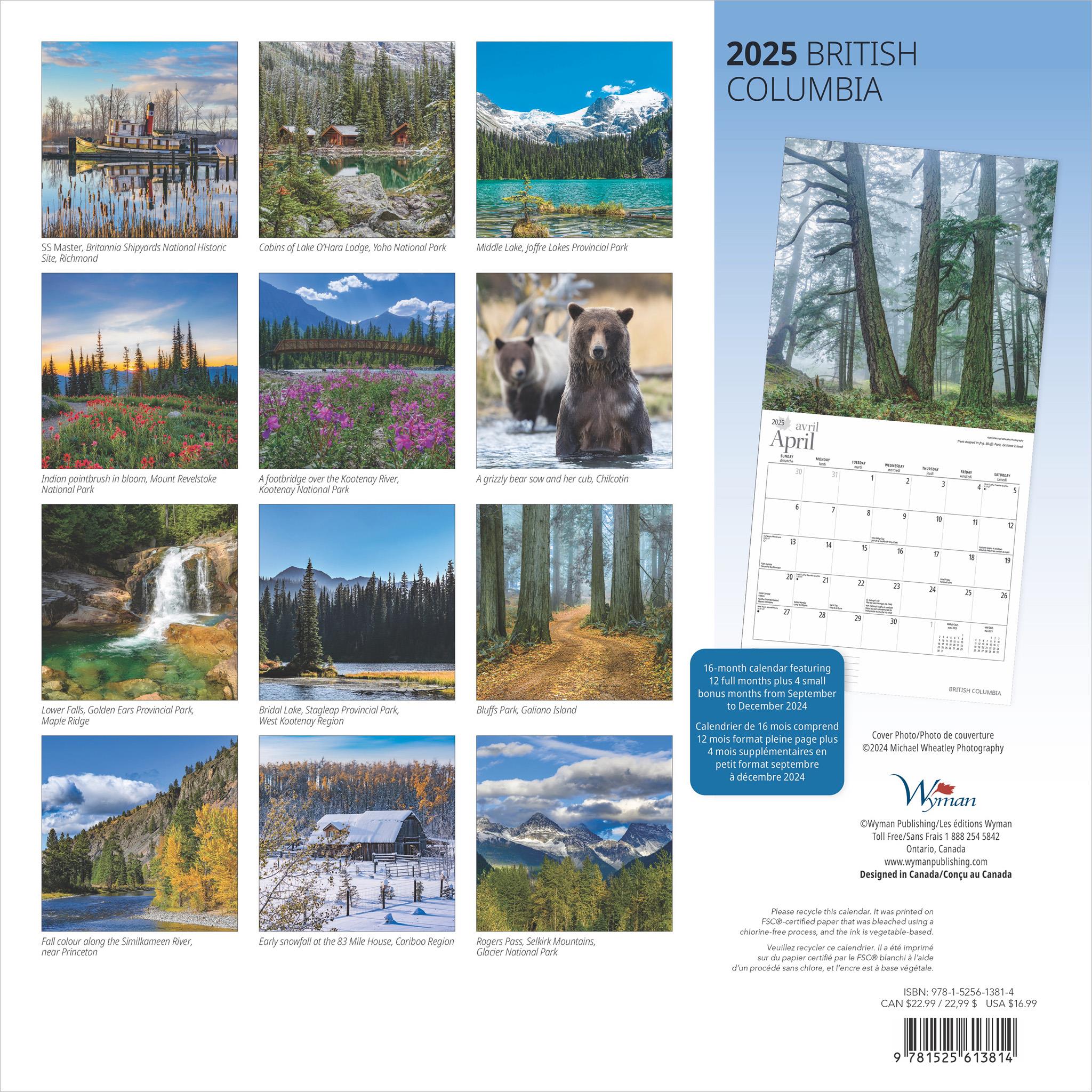 British Columbia Wall 2025 Calendar