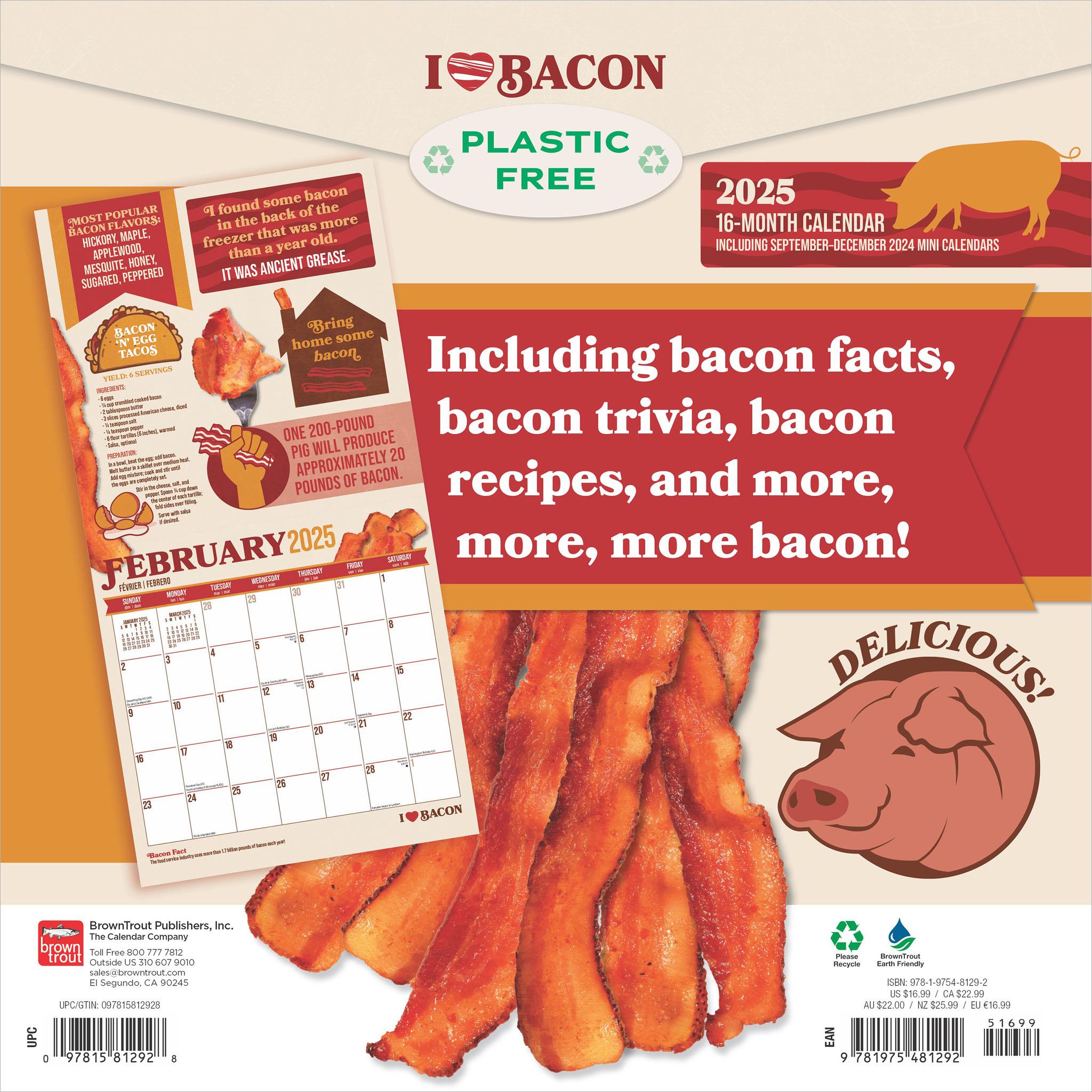 I Love Bacon Wall 2025 Calendar - Online Exclusive