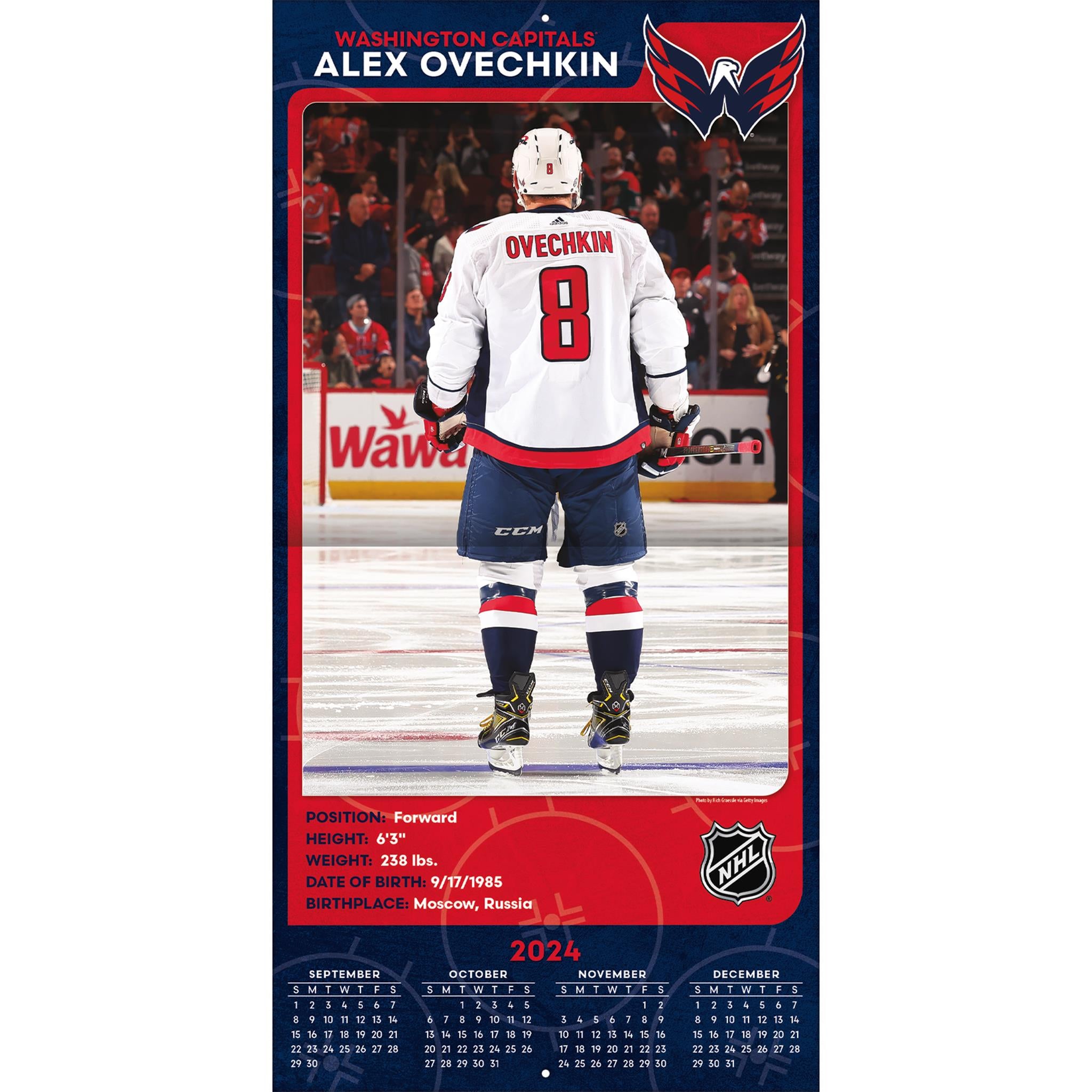 NHL Alex Ovechkin Washington Capitals Wall 2025 Calendar