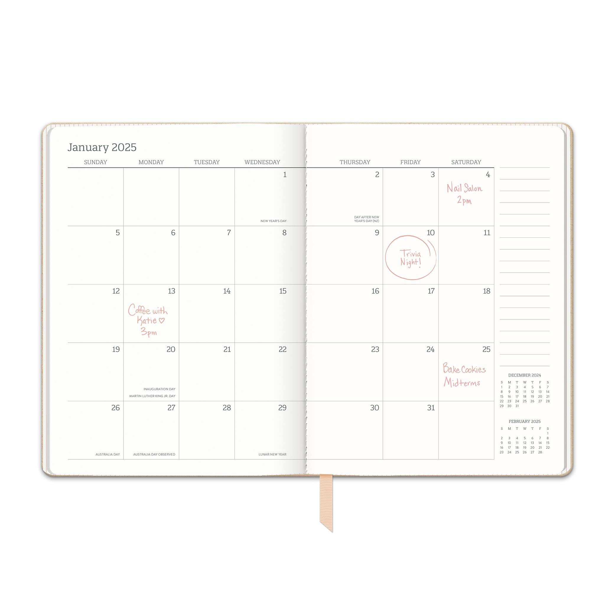 Flowers On Rose Quartz Large Dual-Textured Planner 2025 Calendar