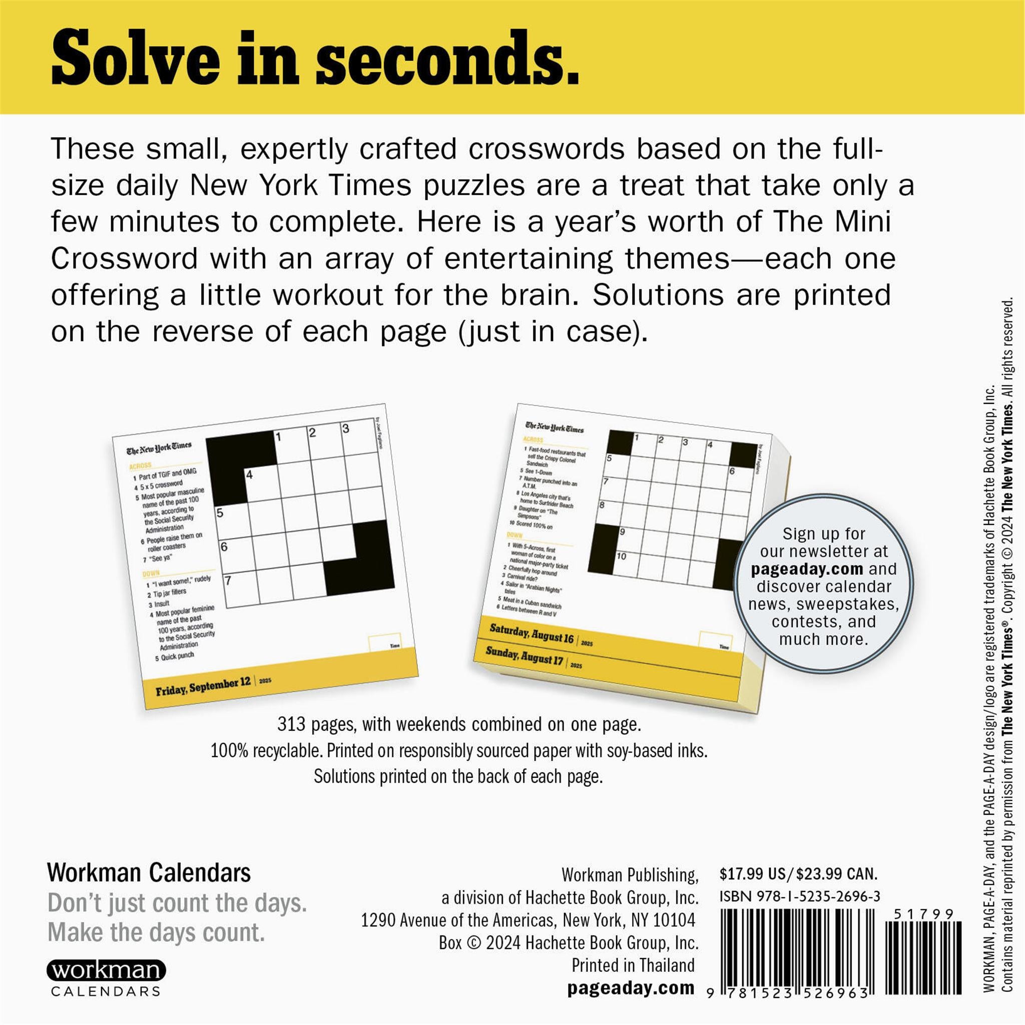 New York Times Mini Crossword Box 2025 Calendar - Online Exclusive