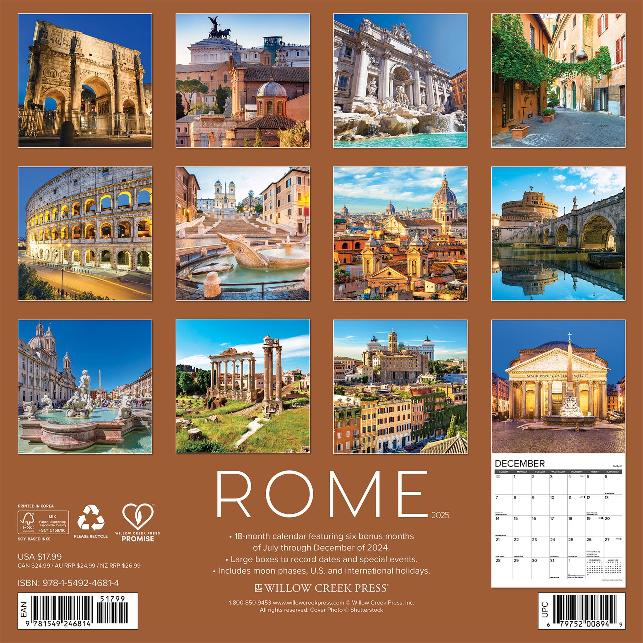 Rome Wall 2025 Calendar - Online Exclusive