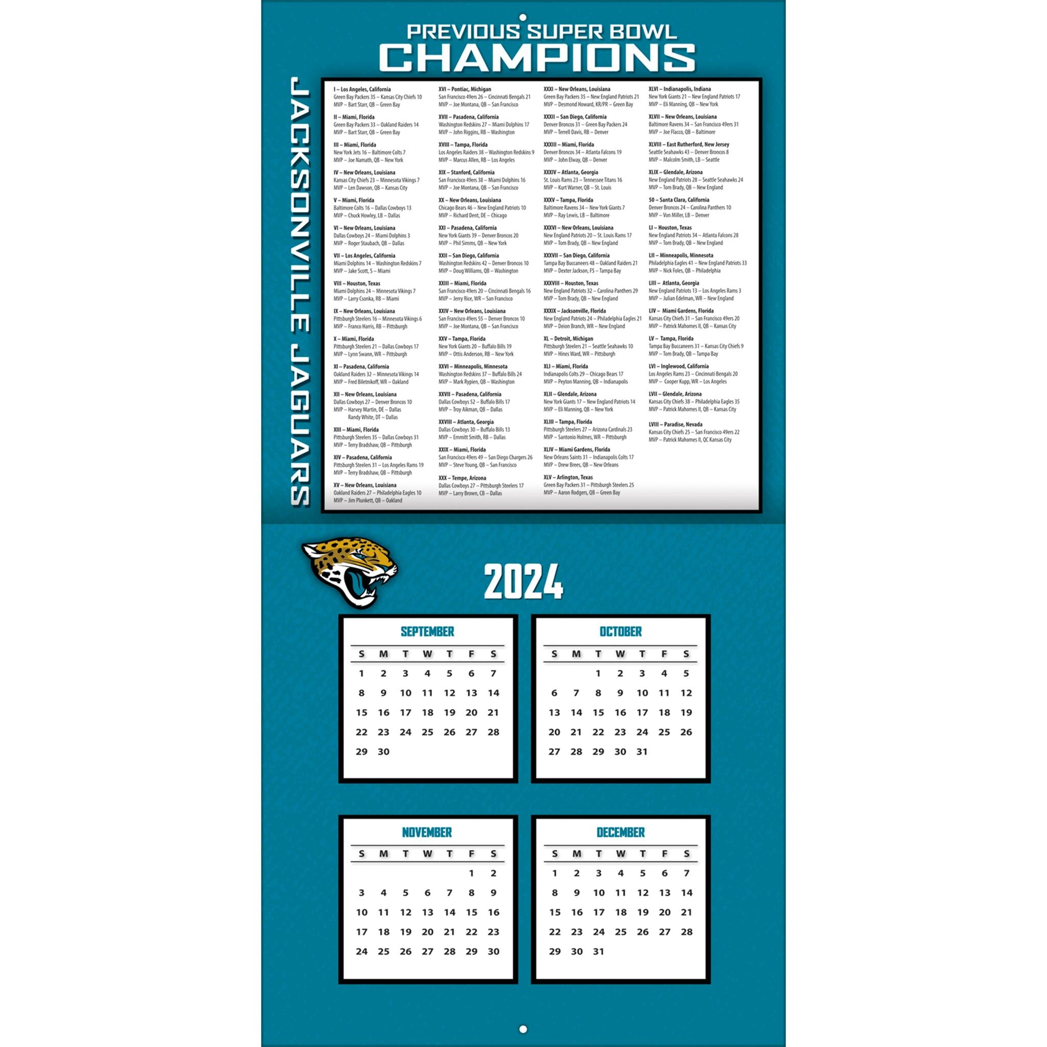 NFL Jacksonville Jaguars Wall 2025 Calendar - Online Exclusive