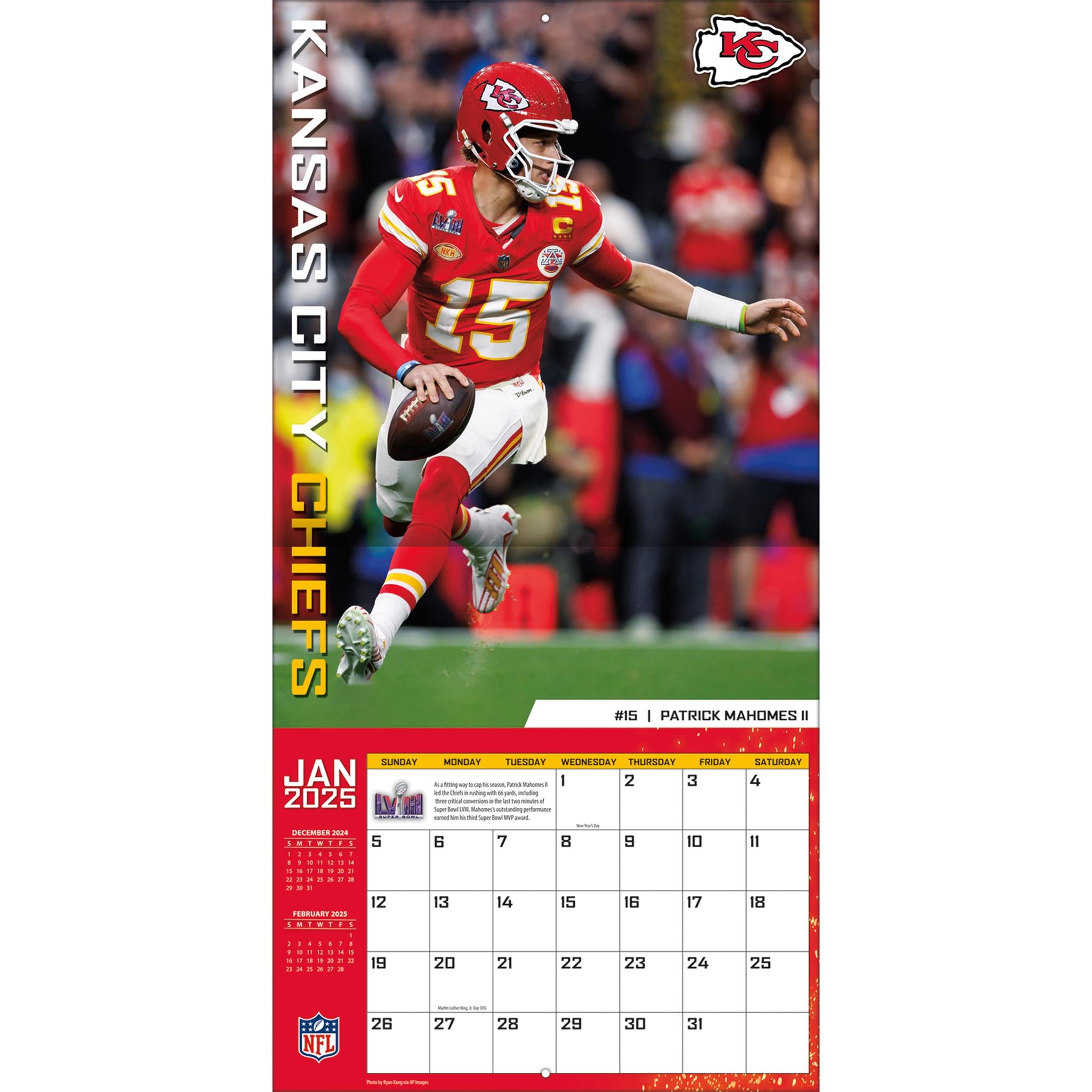 NFL Kansas City Chiefs Wall 2025 Calendar