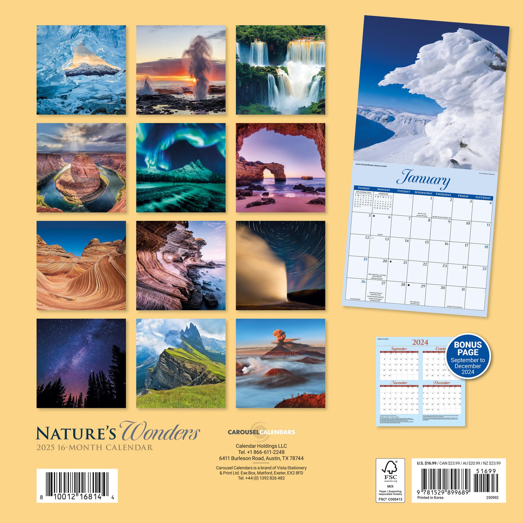 Natures Wonders Wall 2025 Calendar