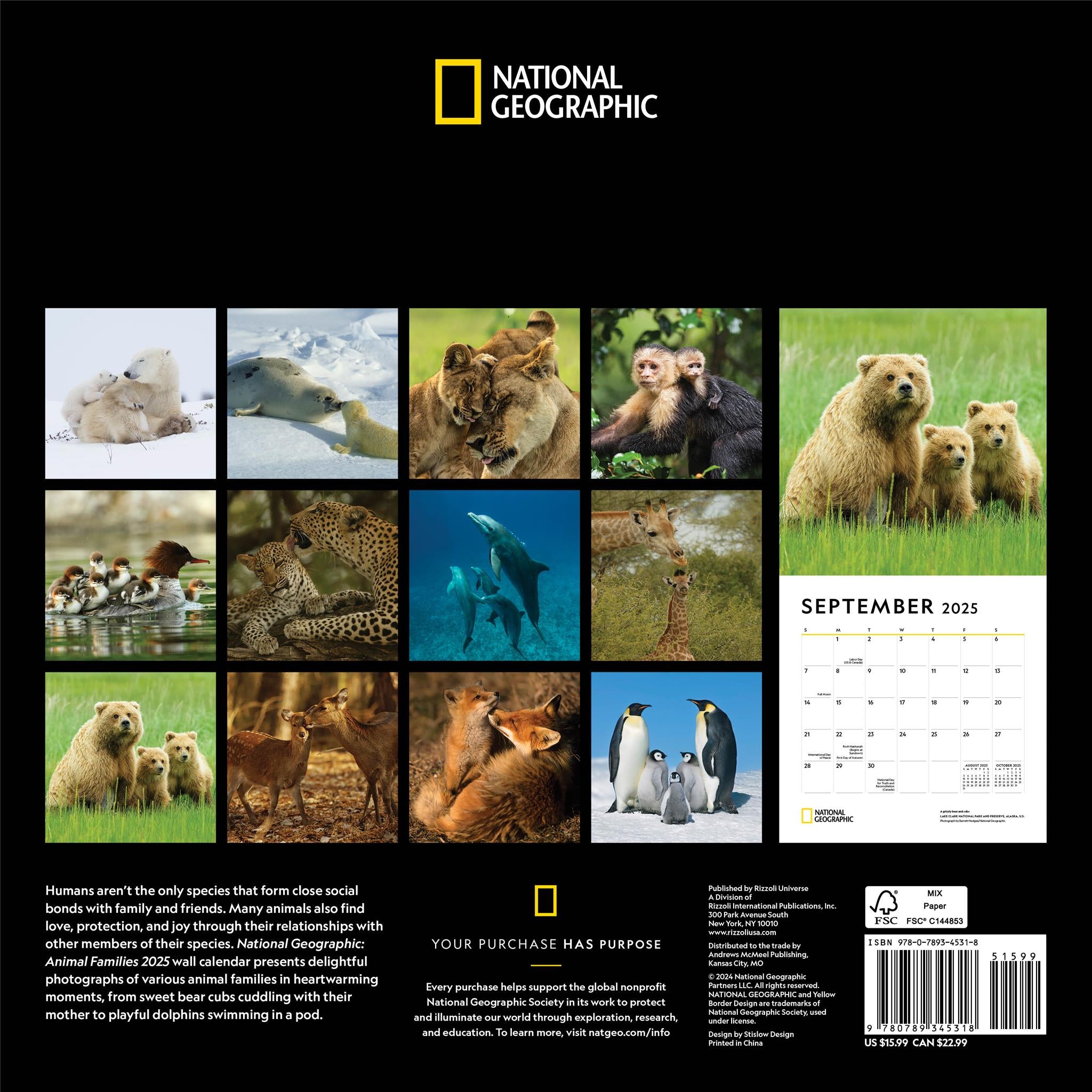 Animal Families National Geographic Wall 2025 Calendar - Online Exclusive