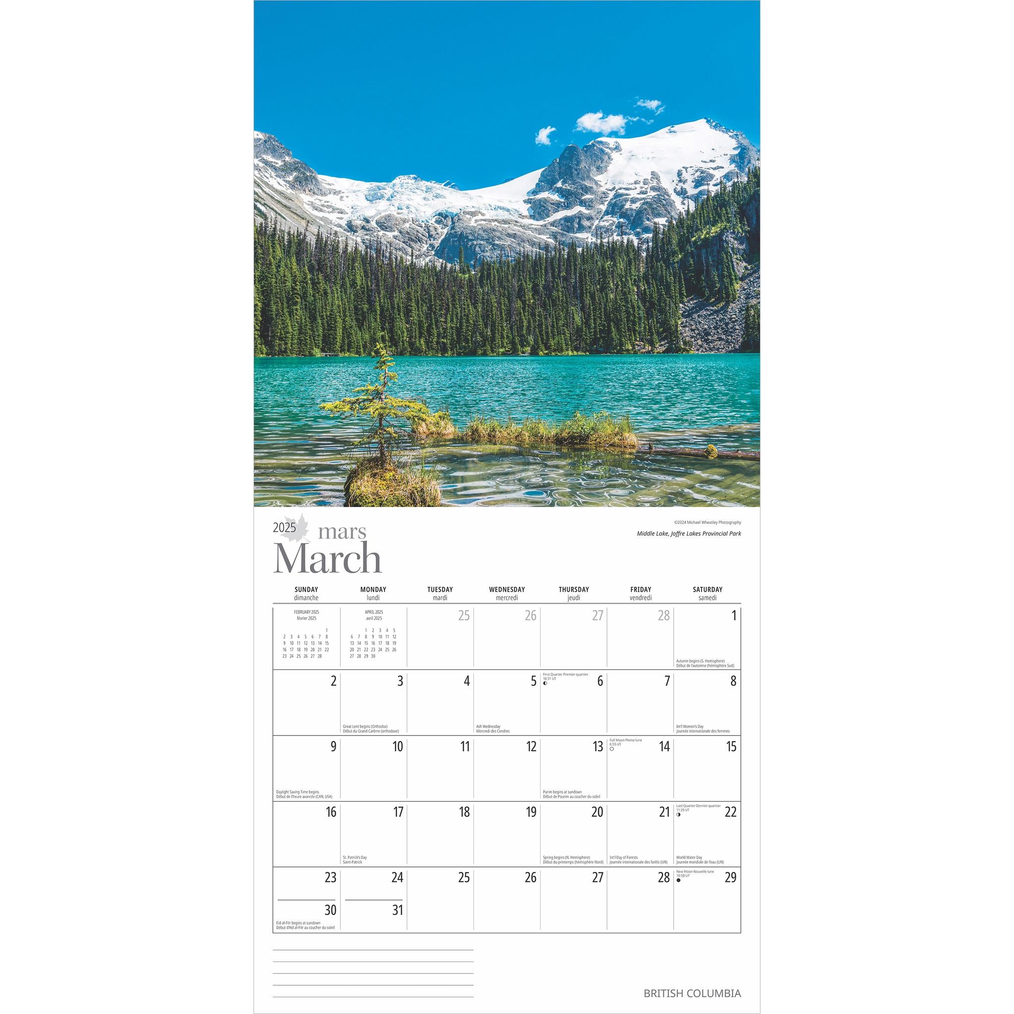 British Columbia Wall 2025 Calendar